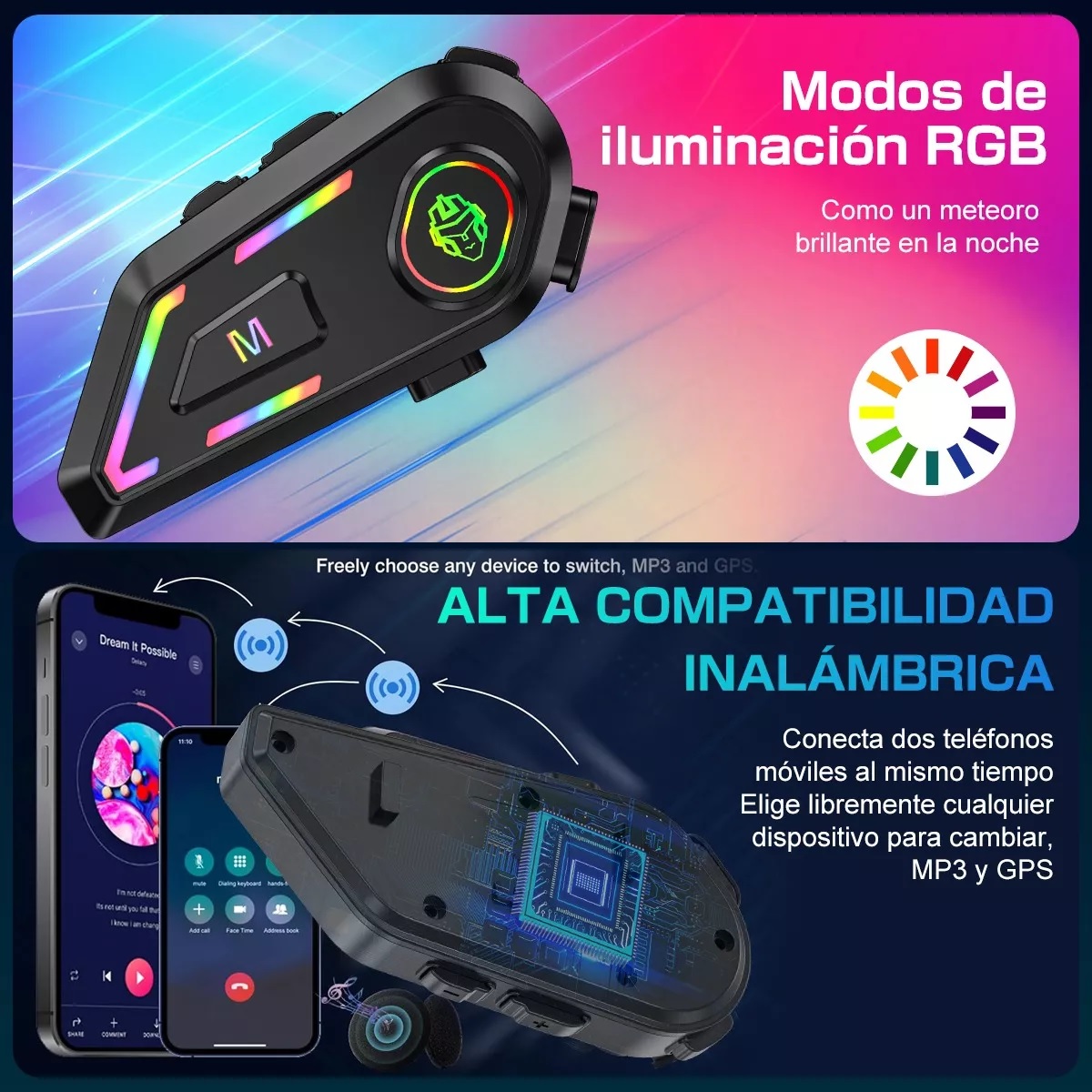 Audífonos Para Casco De Motos Bt5.4 Ipx6 Impermeable 2000mah Microfono Suave.