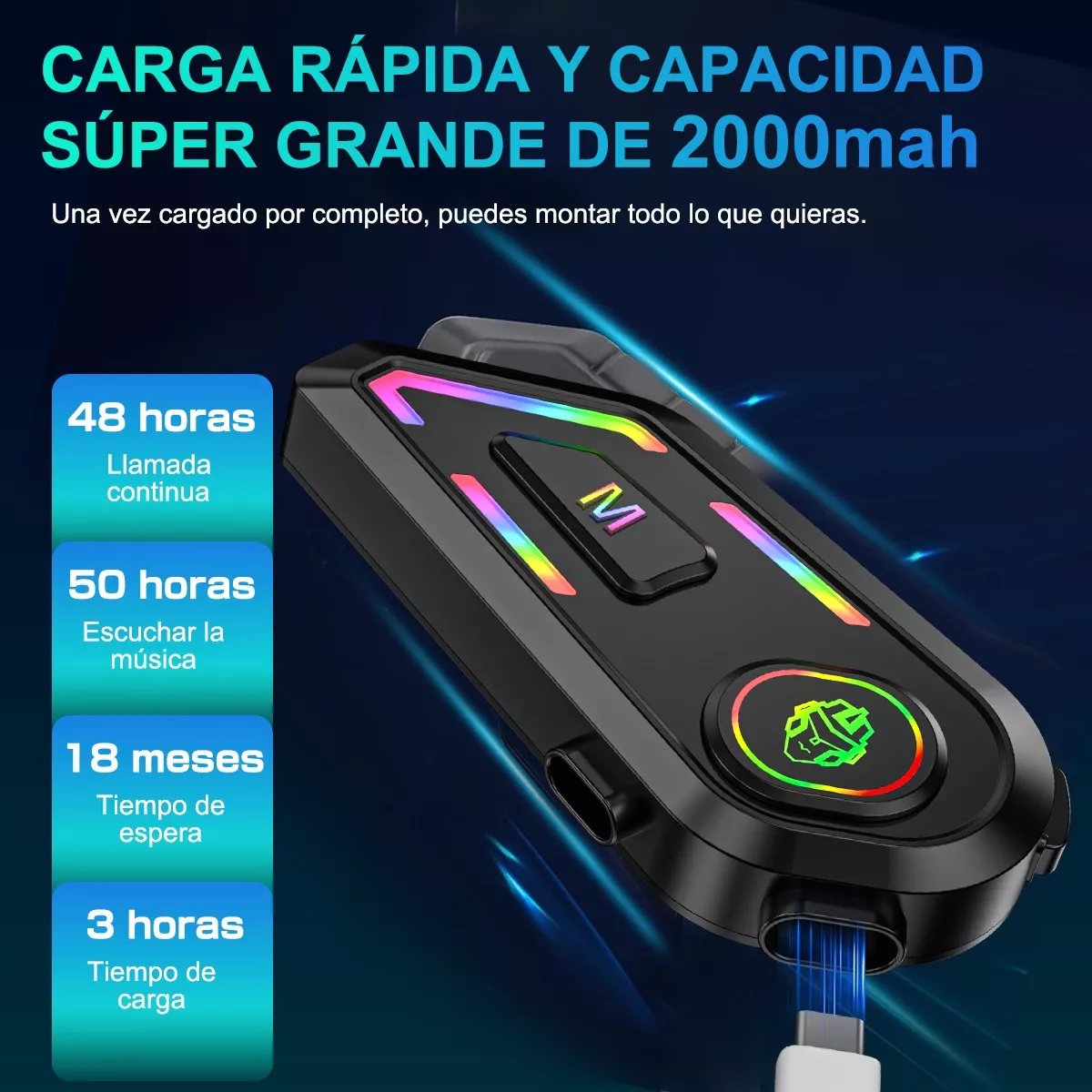 Audífonos Para Casco De Motos Bt5.4 Ipx6 Impermeable 2000mah Microfono Suave.