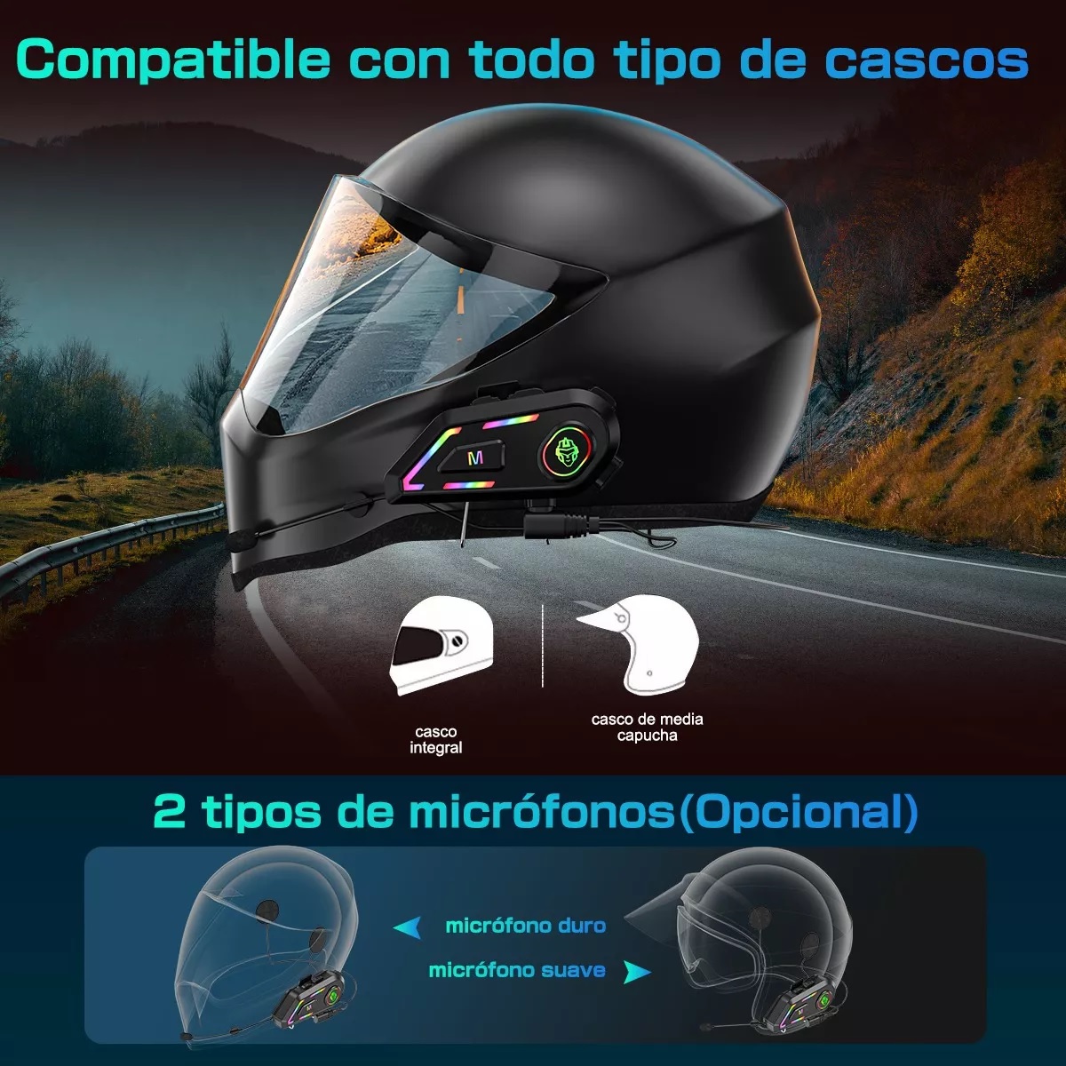 Audífonos Para Casco De Motos Bt5.4 Ipx6 Impermeable 2000mah Microfono Suave.