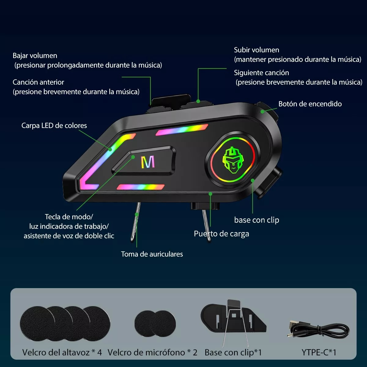 Audífonos Para Casco De Motos Bt5.4 Ipx6 Impermeable 2000mah Microfono Suave.
