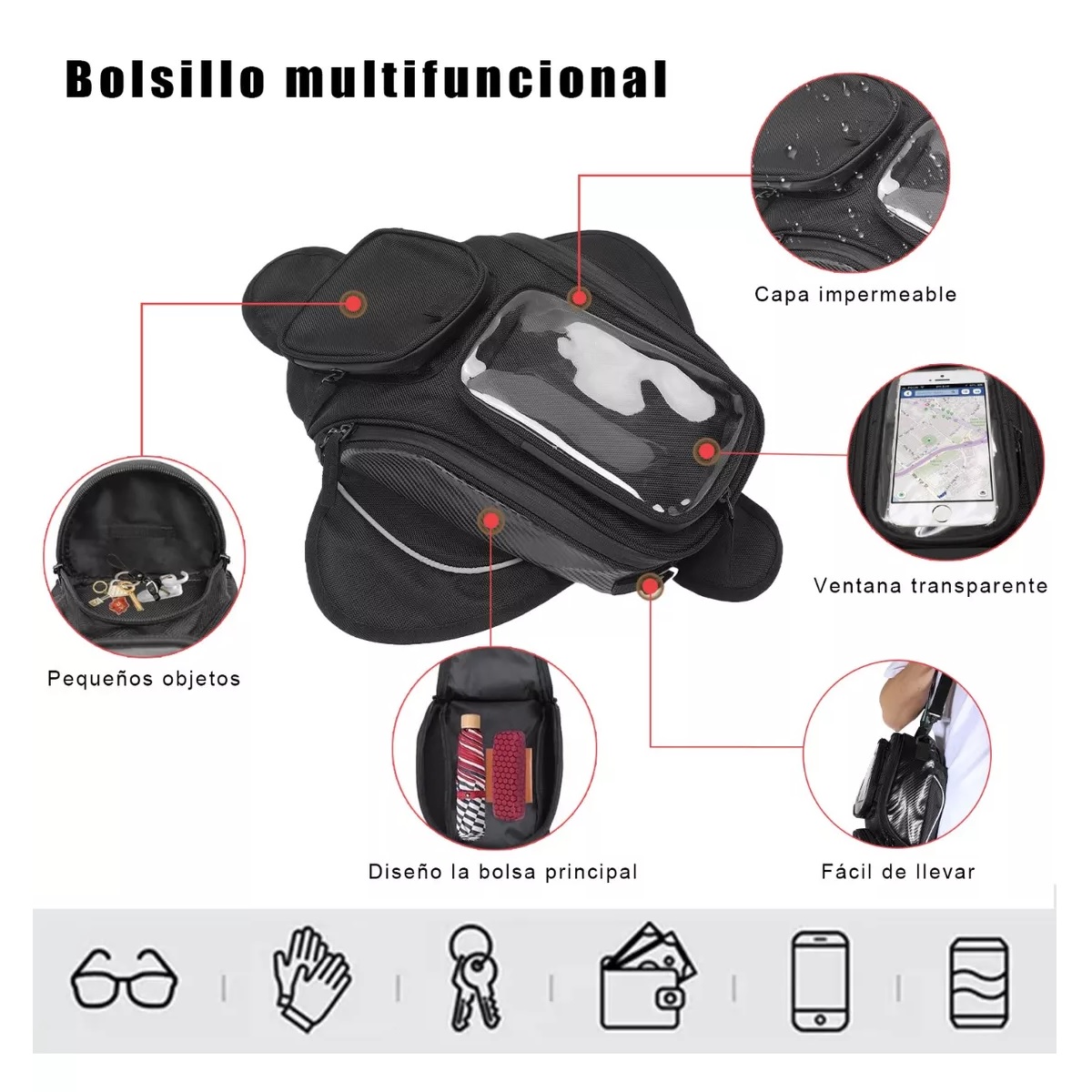 Bolsa De Depósito Mochila Para Moto Con Tanque Imanes Correa.