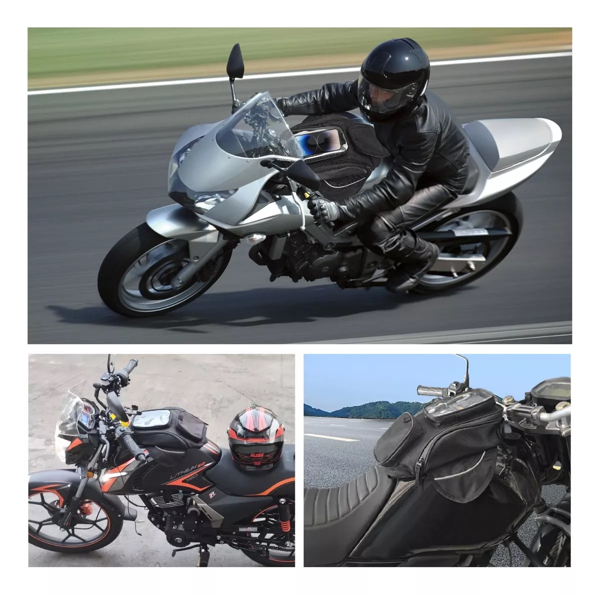 Bolsa De Depósito Mochila Para Moto Con Tanque Imanes Correa.