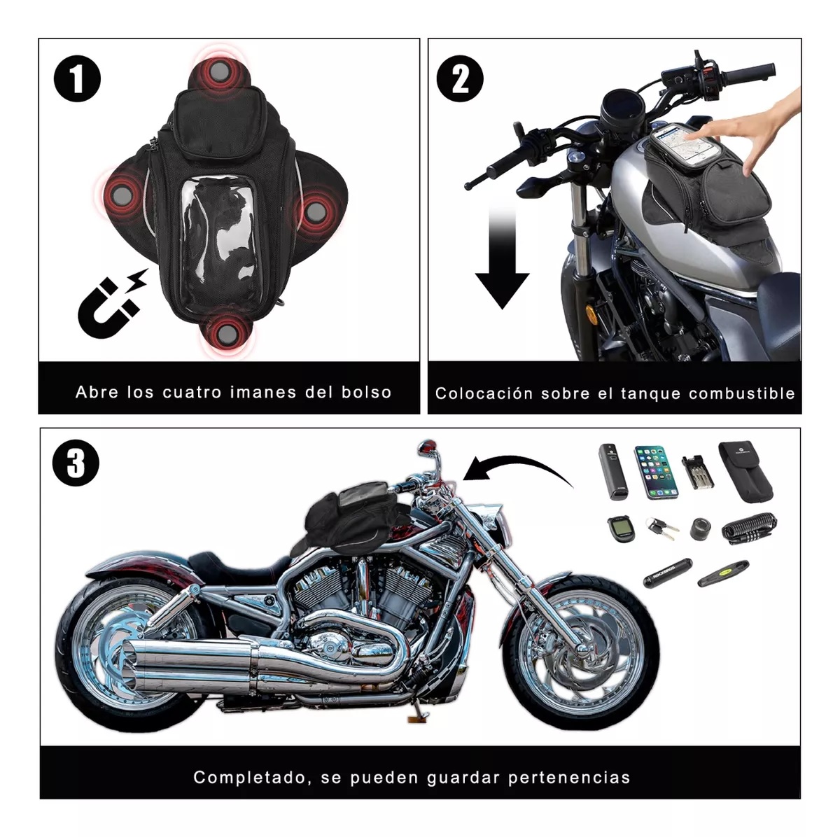 Bolsa De Depósito Mochila Para Moto Con Tanque Imanes Correa.