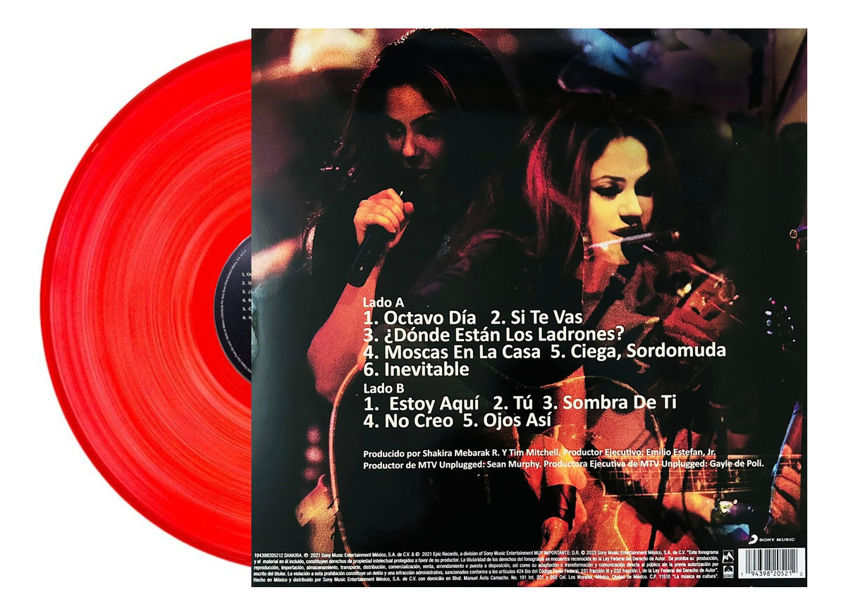 Shakira Mtv Unplugged Lp Acetato Vinyl / Splatter Rojo.