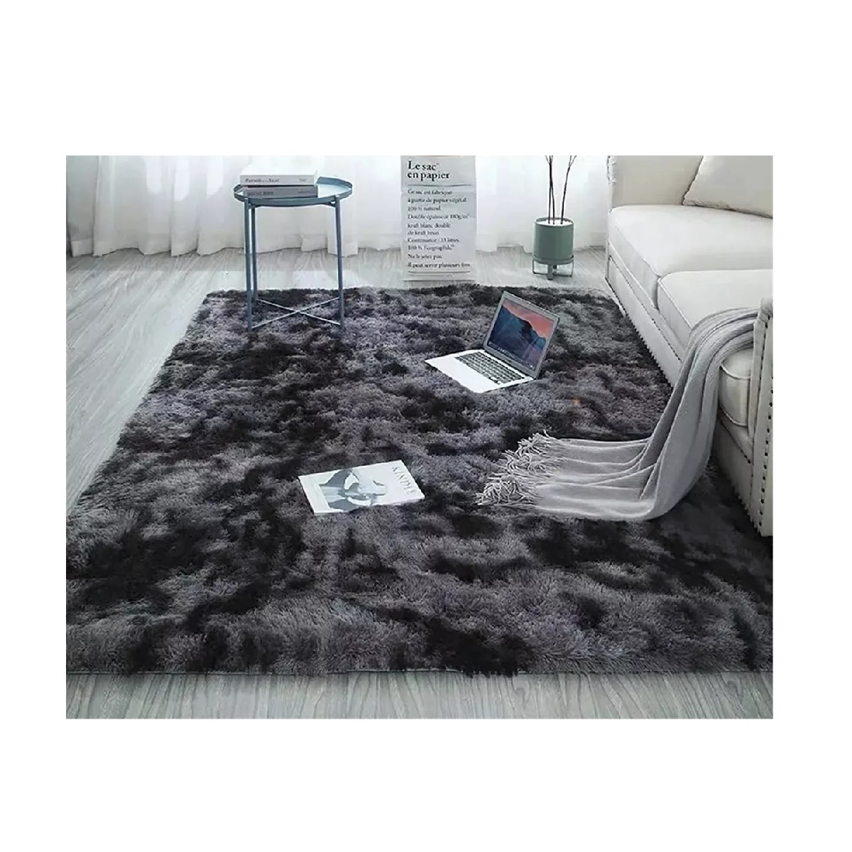 Alfombra Decorativa Sala De Estar Y Dormitorio Gris oscuro.