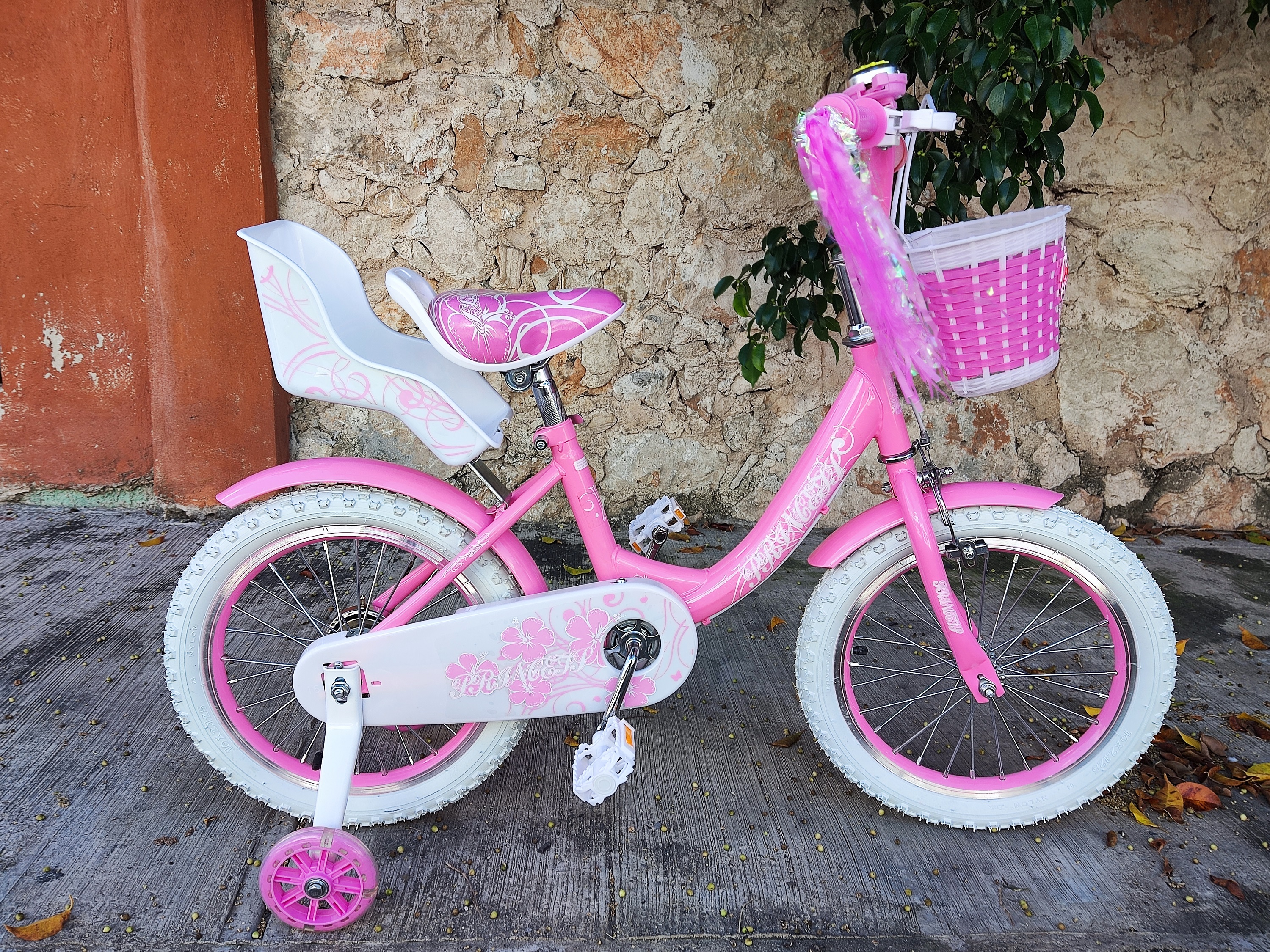 bicicleta para niña rodada 16 con canasta, porta-muñeca.