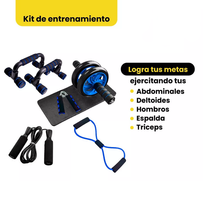 Kit Rodillo Abdominal Barras Push-up Cuerda Ejercitador Mano.