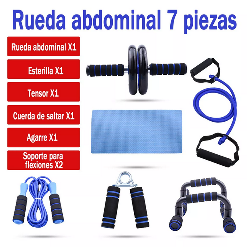 Kit Rodillo Abdominal Barras Push-up Cuerda Ejercitador Mano.