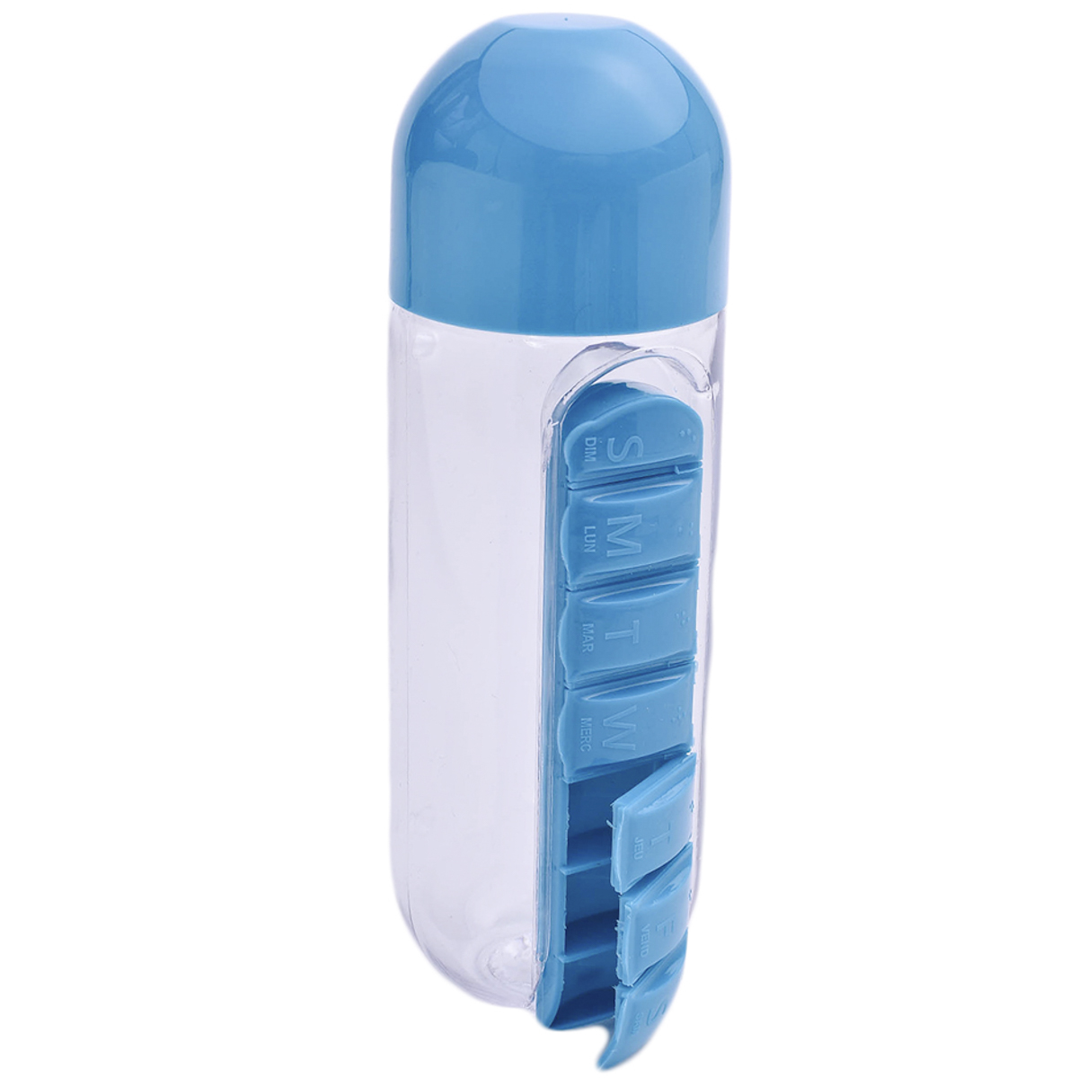Botella Agua 2 En 1 Vaso Pastillero Portátil Píldoras 600ml