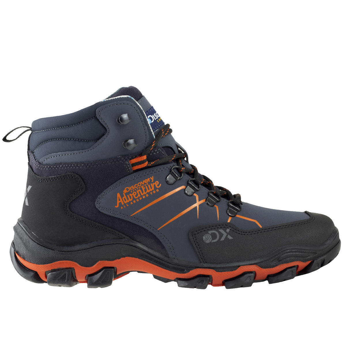 Botas Para Hombre Aventura Tipo Camping Senderismo Discovery 2383 Azul Naranja.