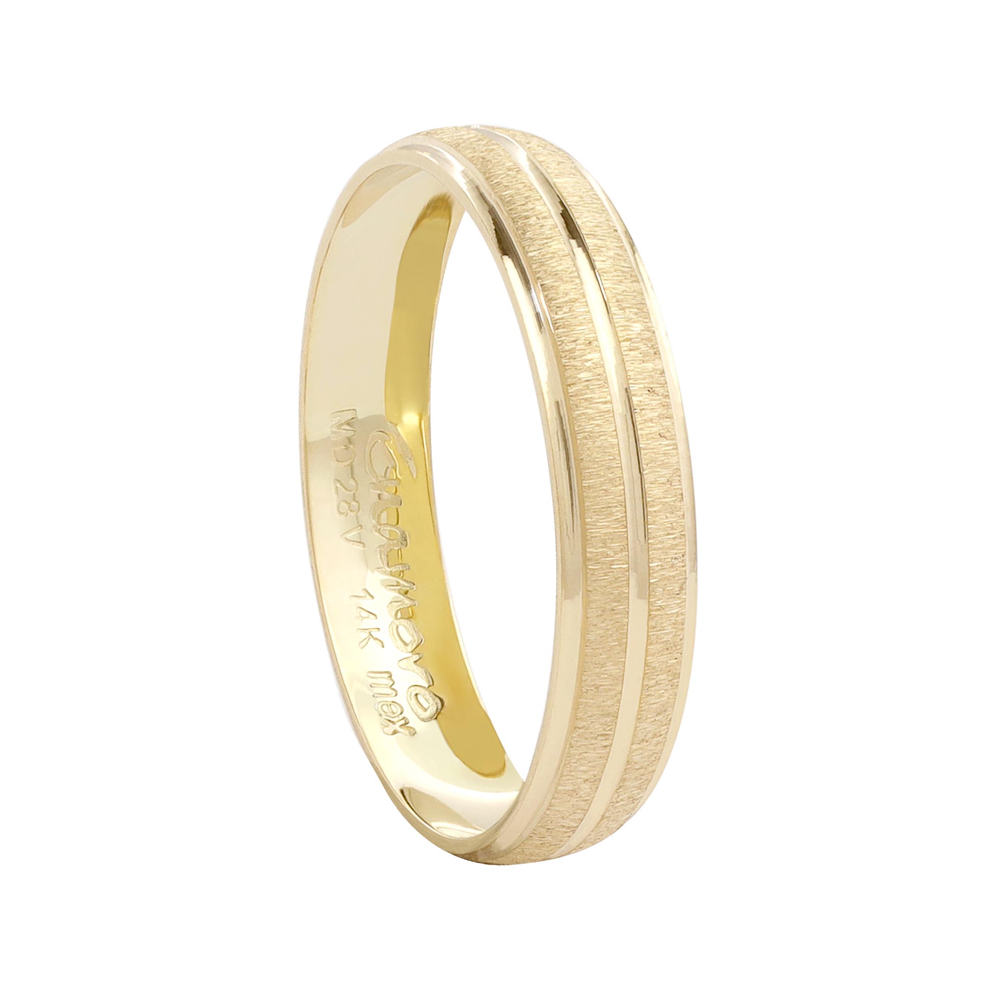 ARGOLLA MATRIMONIO ORO 14K , 4MM, MEDIA CAÑA , DIAMANTADA