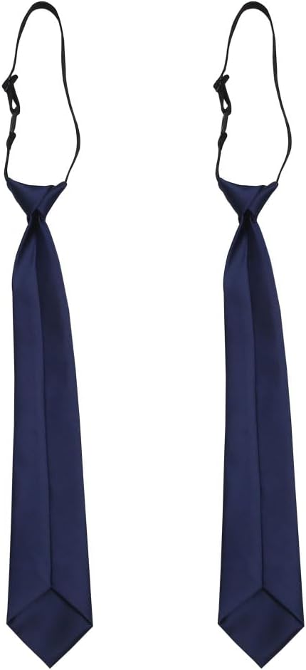 2 piezas de corbata tejida ajustable con cierre previa para niños y niñas, corbata de color sólido para niños, uniformes formales de boda y graduación escolares, Azul oscuro, M(age 5 years -14 years).