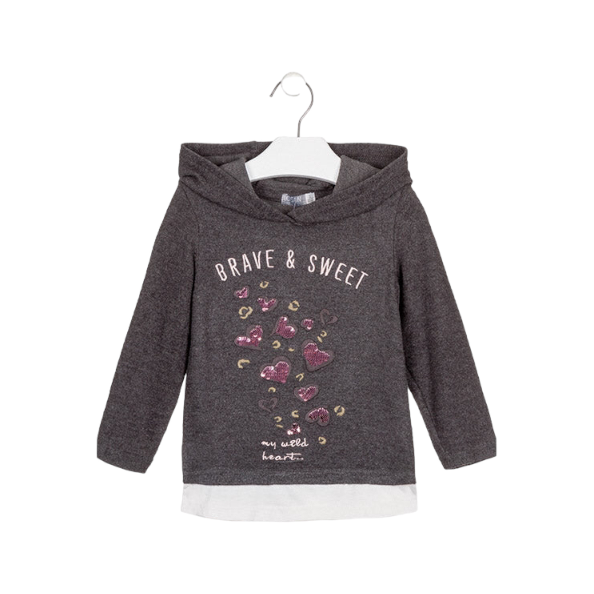 Playera con capucha "Brave & Sweet" lentejuelas Losan.