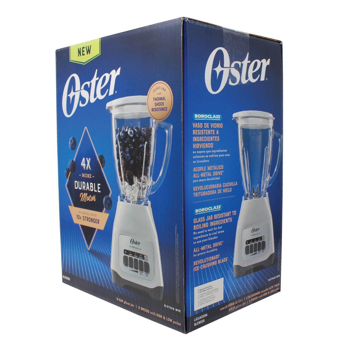 Licuadora 2 Vel + 2 Pulso Vaso de vidrio Blanca Oster BLSTKAGWPB.