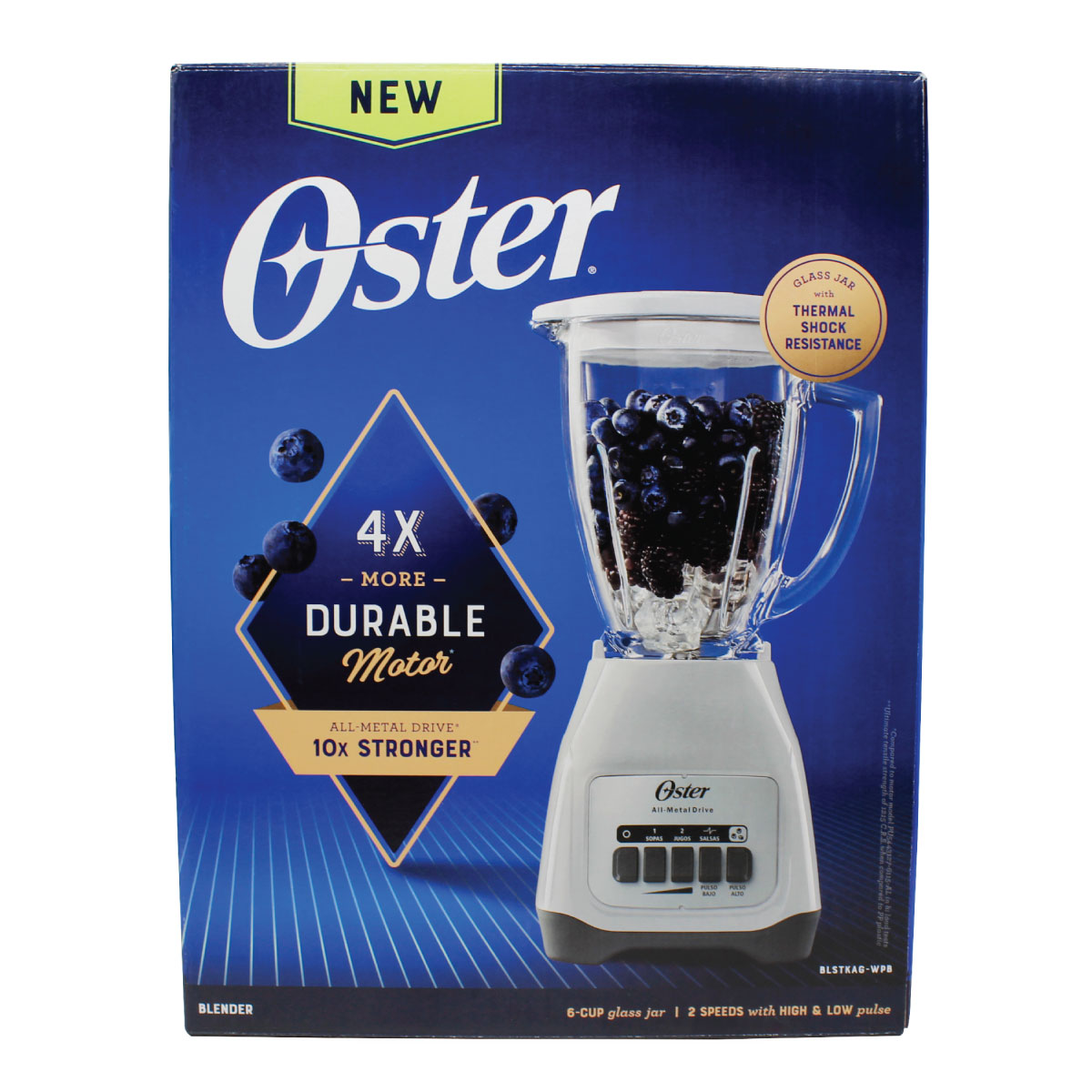 Licuadora 2 Vel + 2 Pulso Vaso de vidrio Blanca Oster BLSTKAGWPB.