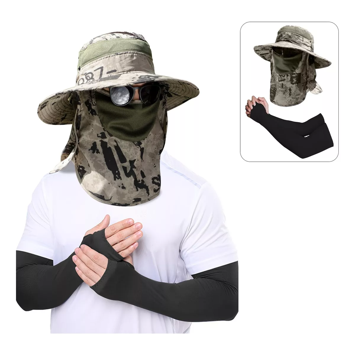 Gorra De Pesca Viseras Para Unisex 360° Anti-uv Y Mangas Mod.2.