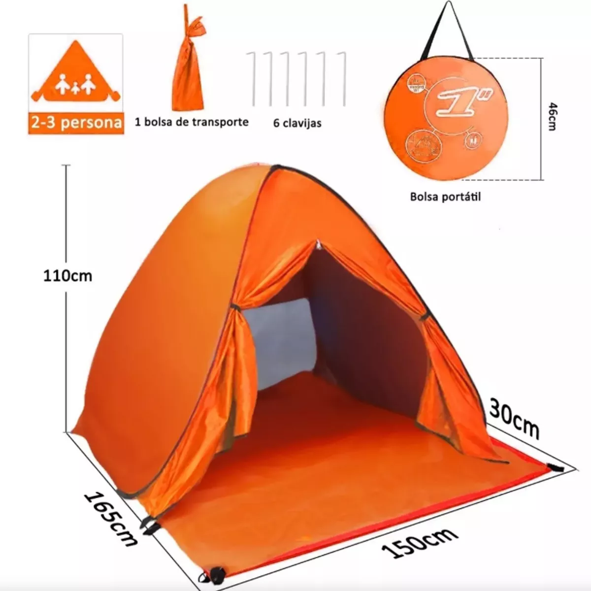 Tienda Carpa Refugio Para Playa Cámping Viaje Al Aire Libre Naranja.