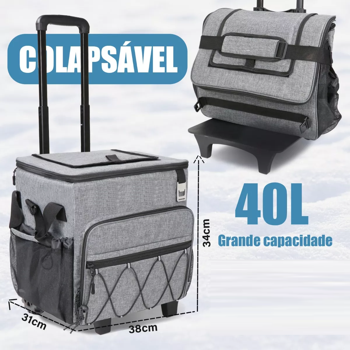 Hielera Con Ruedas Playa 60 Latas Bolsa Térmica Portatil Gris.