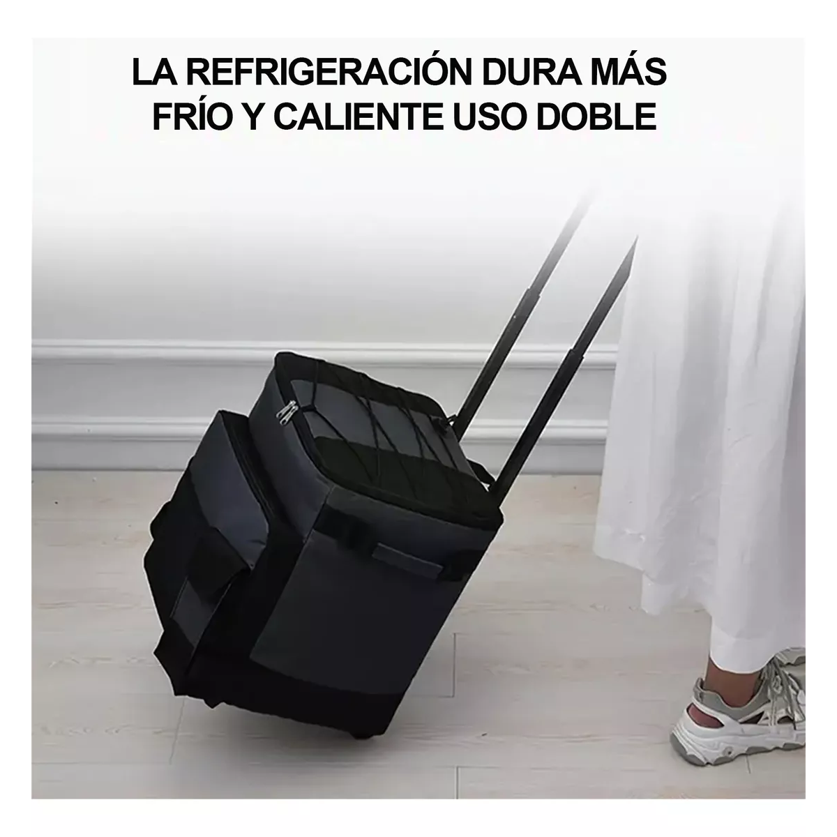 Mochila Hielera Con Ruedas Bolsa Térmica Portatil 43l Negro.