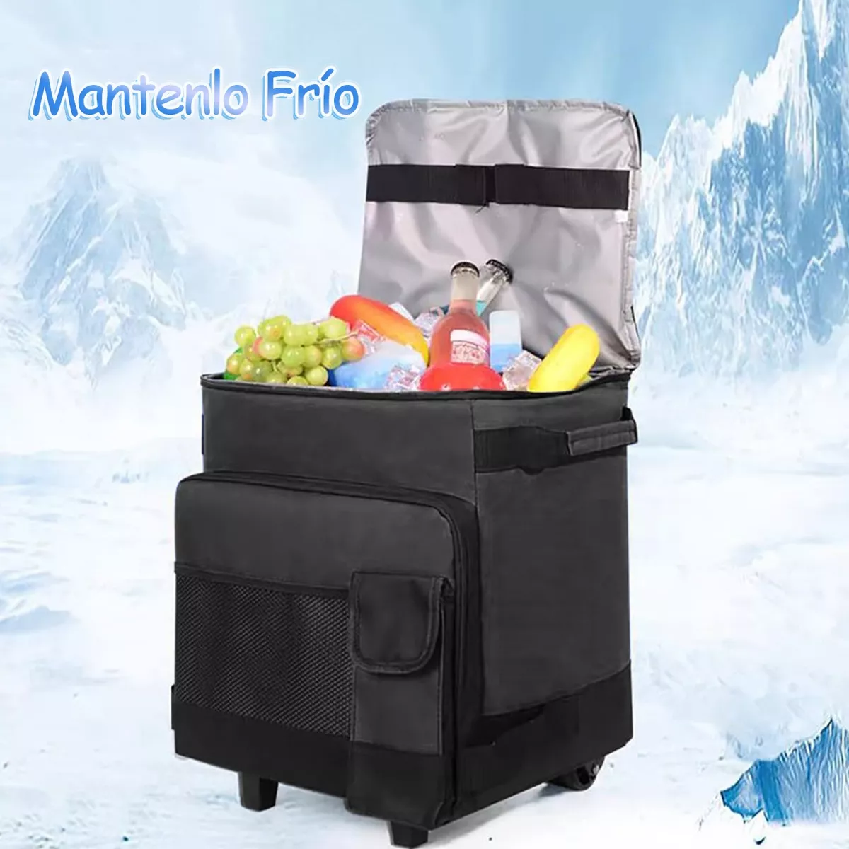 Mochila Hielera Con Ruedas Bolsa Térmica Portatil 43l Negro.