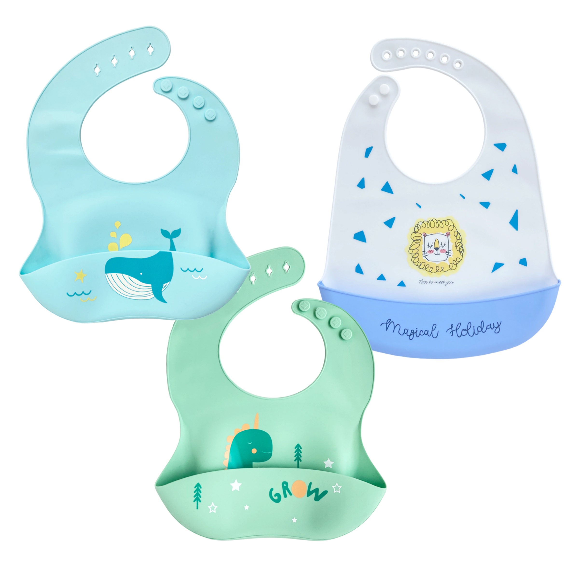 Set de 3 baberos Silicona Para Bebe Ecologico Impermeable