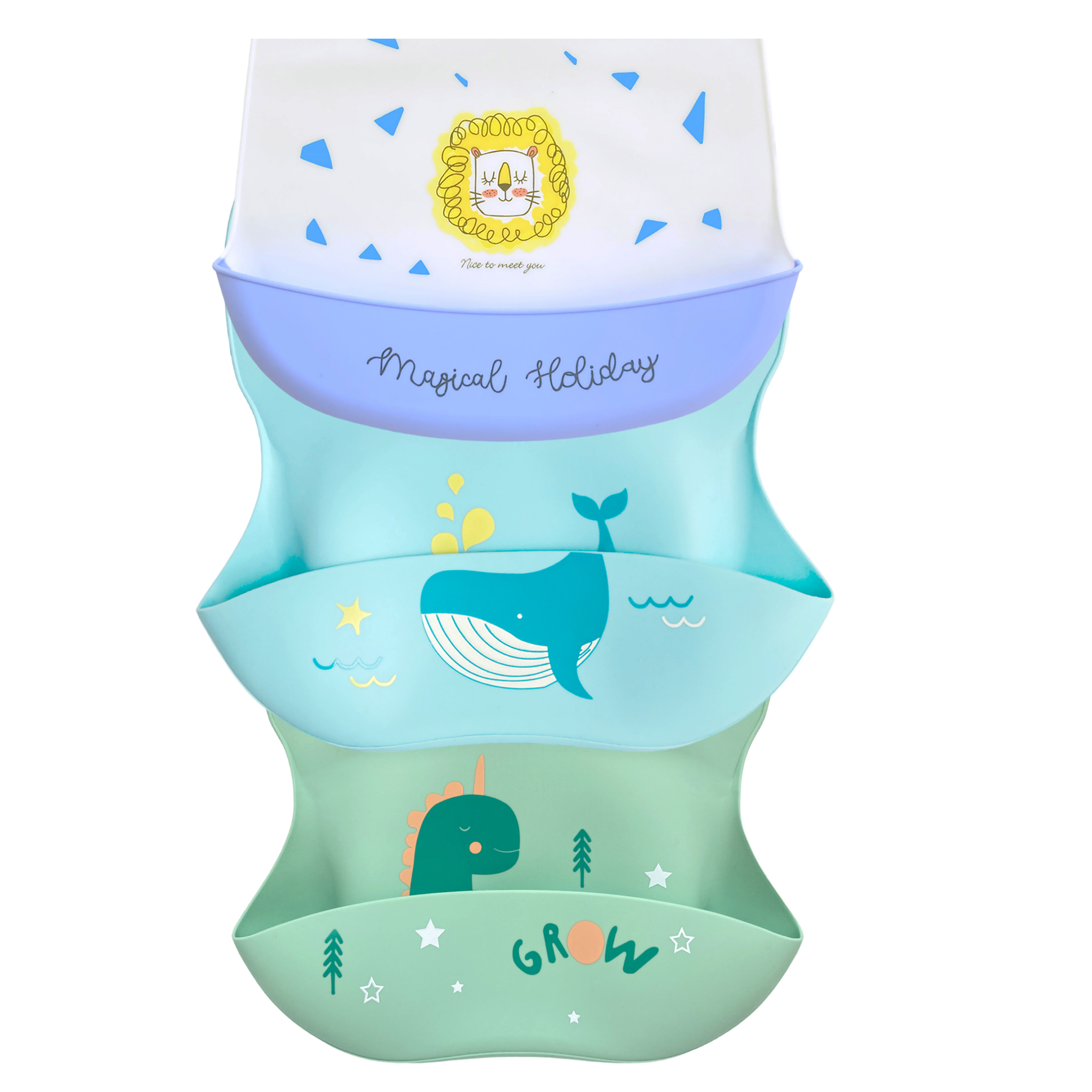 Set de 3 baberos Silicona Para Bebe Ecologico Impermeable