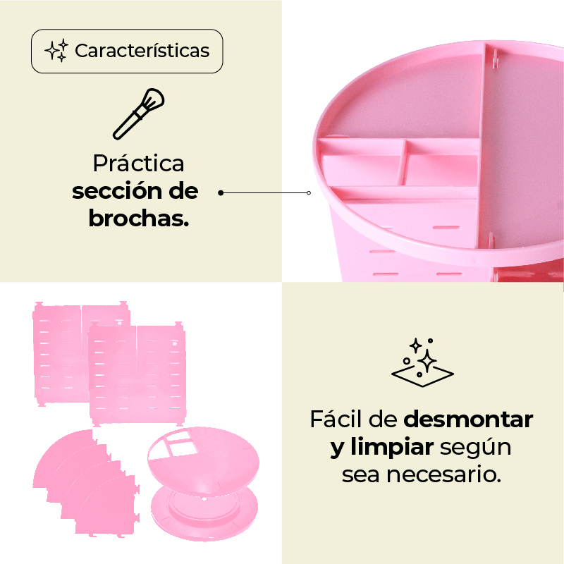 Organizador De Cosméticos Giratorio 360grados Varios Niveles ROSA