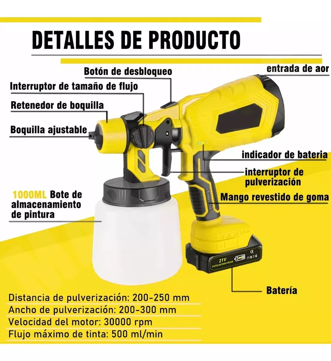 Máquinas Para Pintar Pulverizador Pintura Inalámbrico 1000ml.