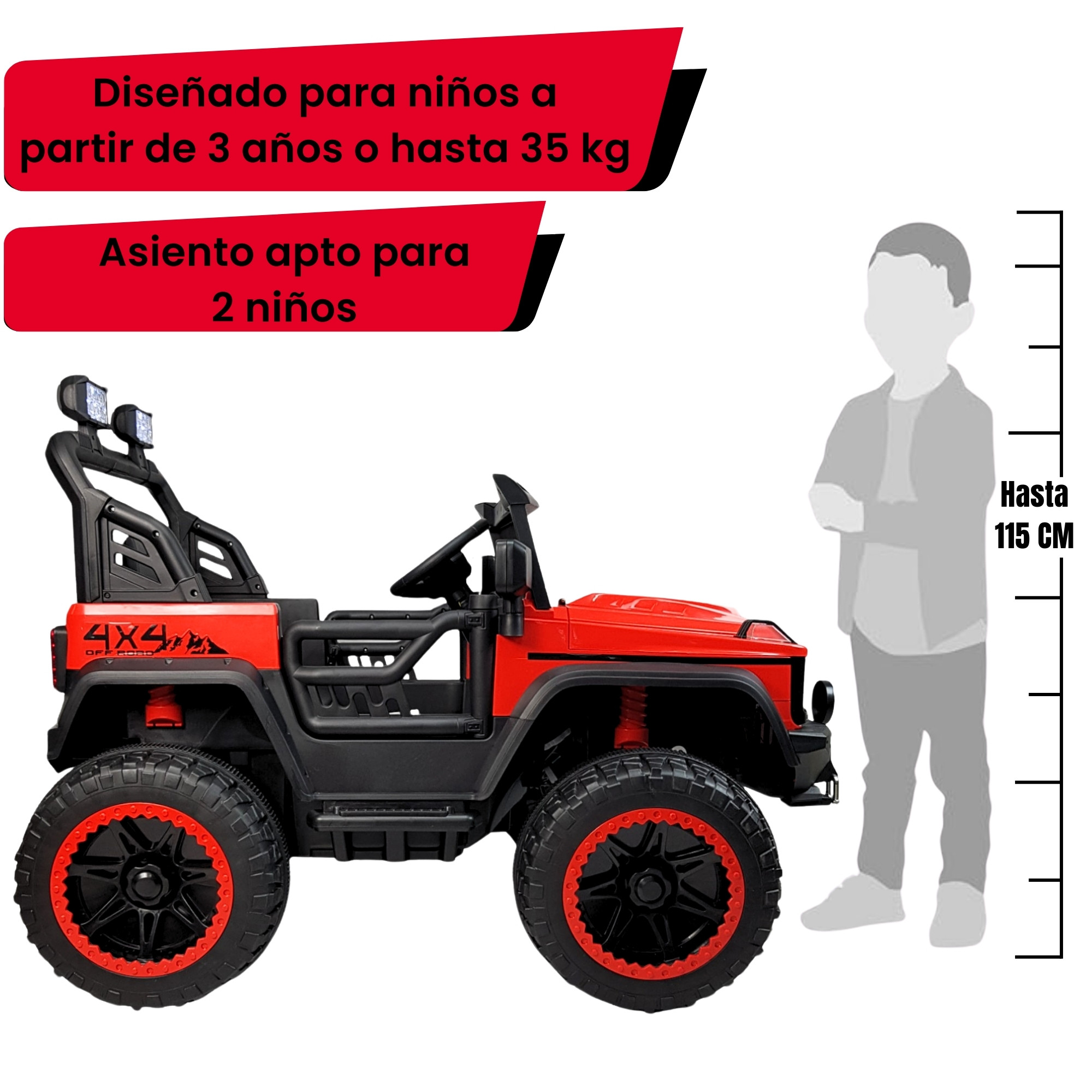 Montable Electrico Camioneta 4x4 para Niños Control Remoto 12v - Rojo.
