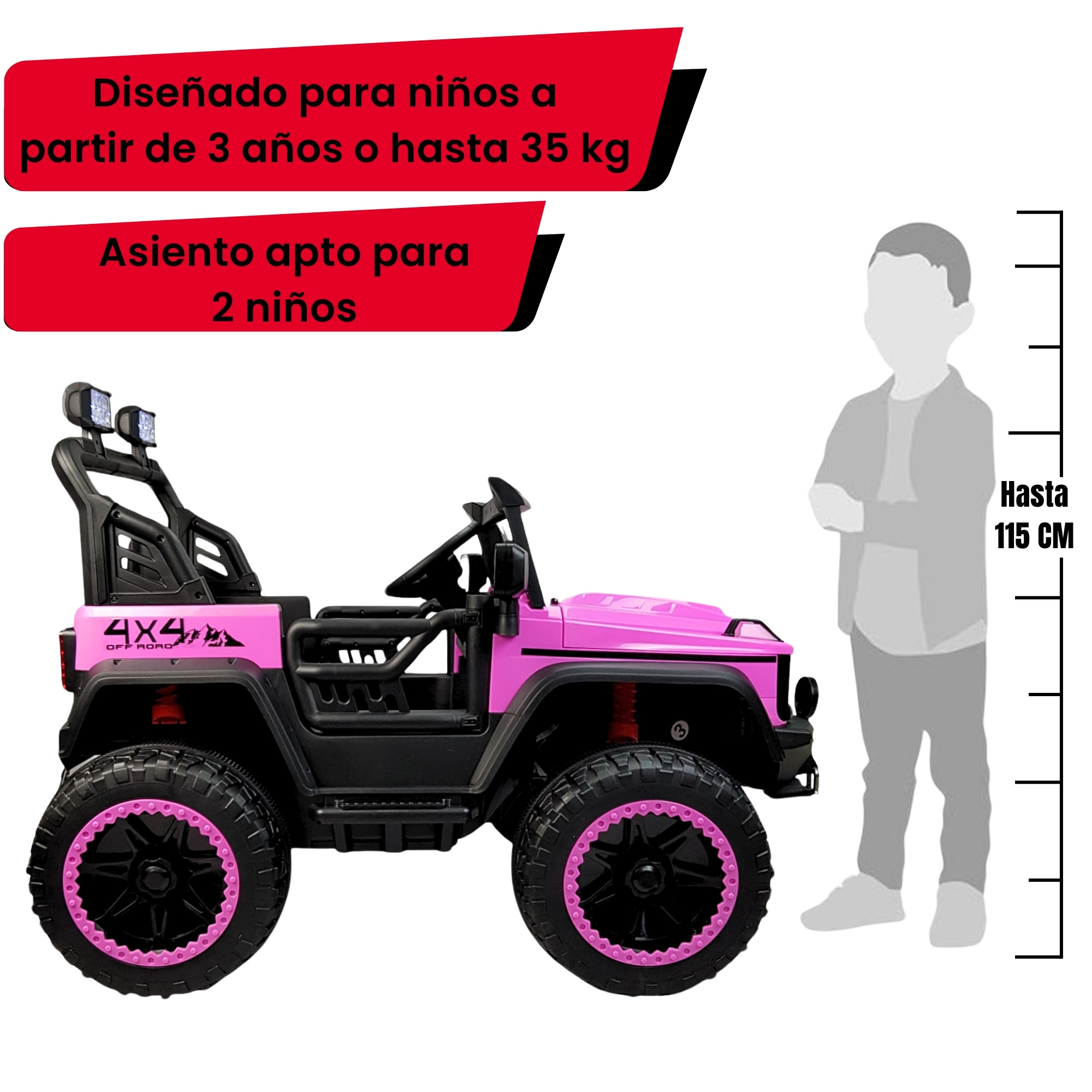 Montable Electrico Camioneta 4x4 para Niños Control Remoto 12v - Rosa.