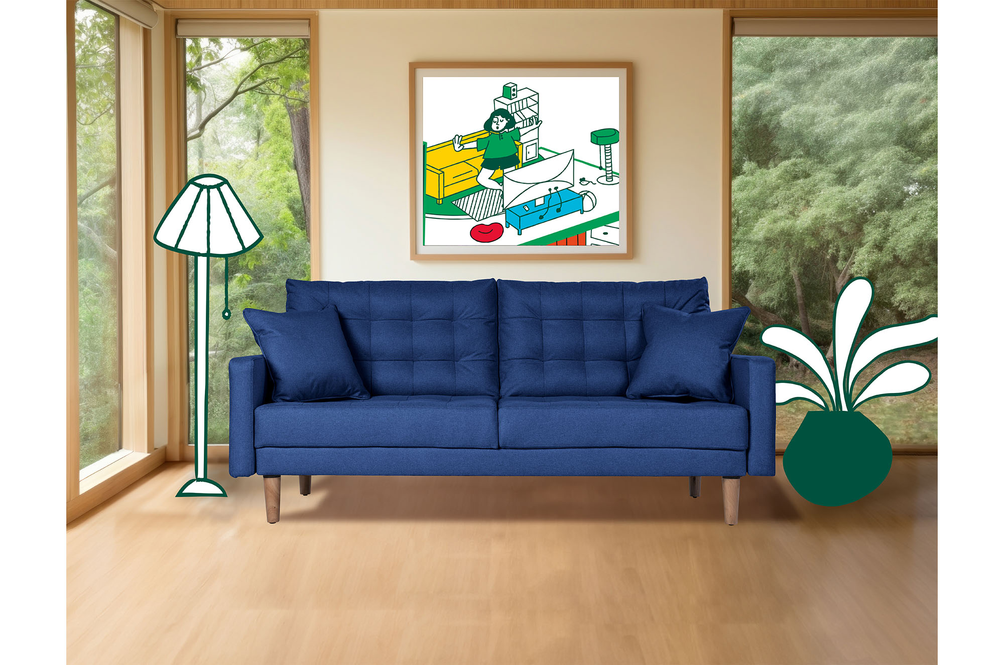 Sofá Cama Encore Azul Makora Essentials de lino .