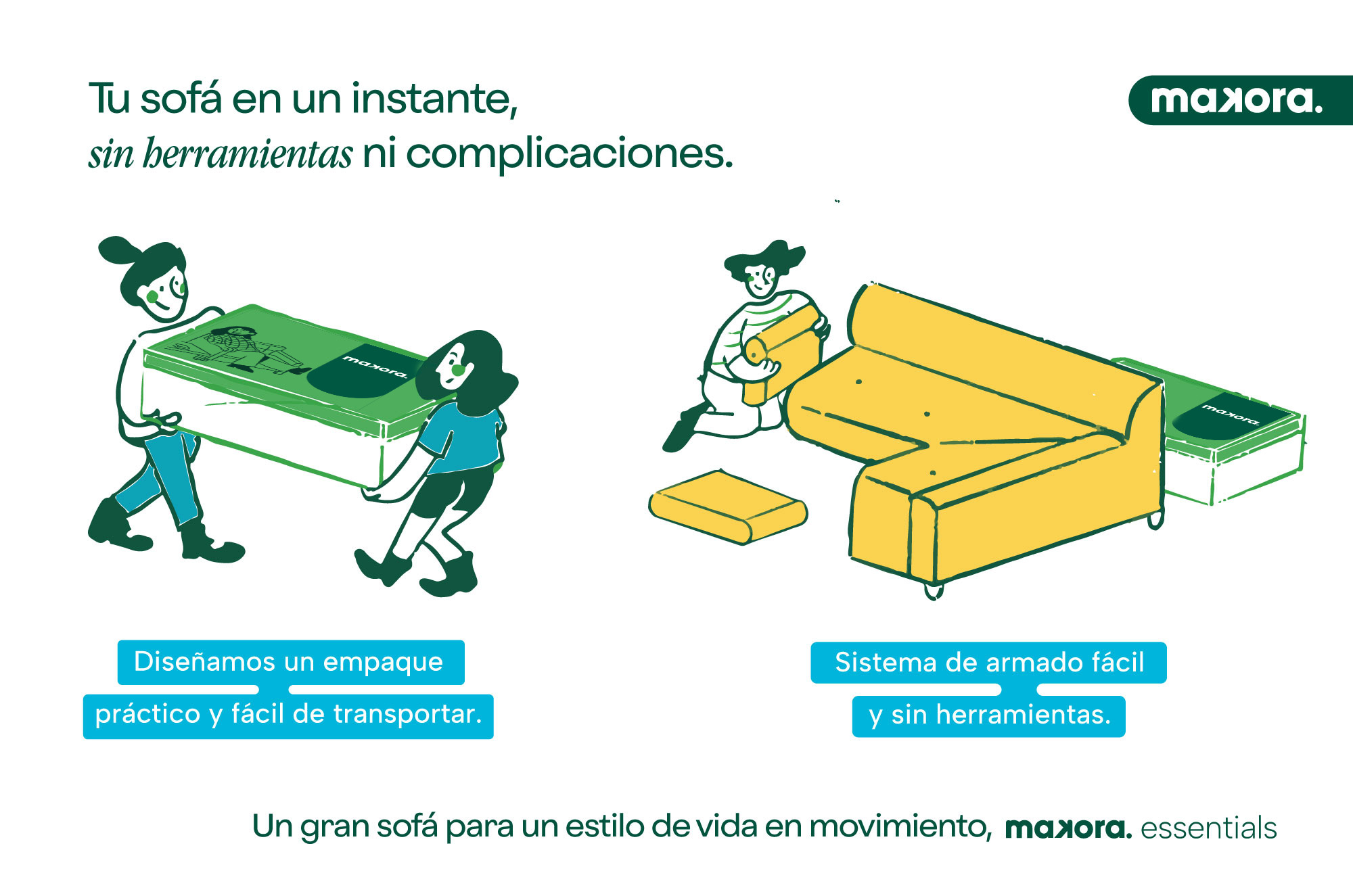 Sofá Cama Encore Azul Makora Essentials de lino .