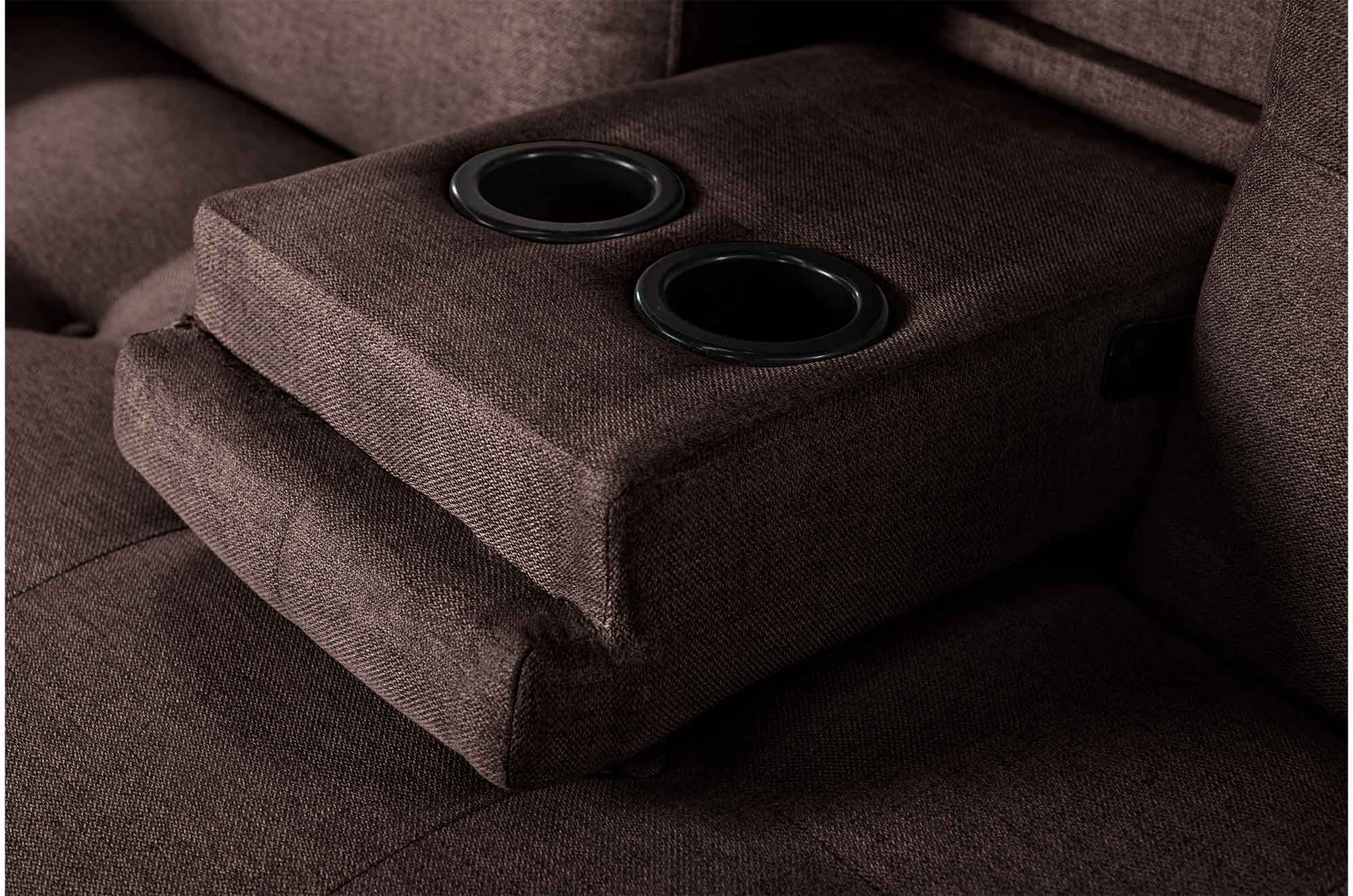 Sofá Cama Hendrix Chocolate Makora Essentials de lino con portavasos.