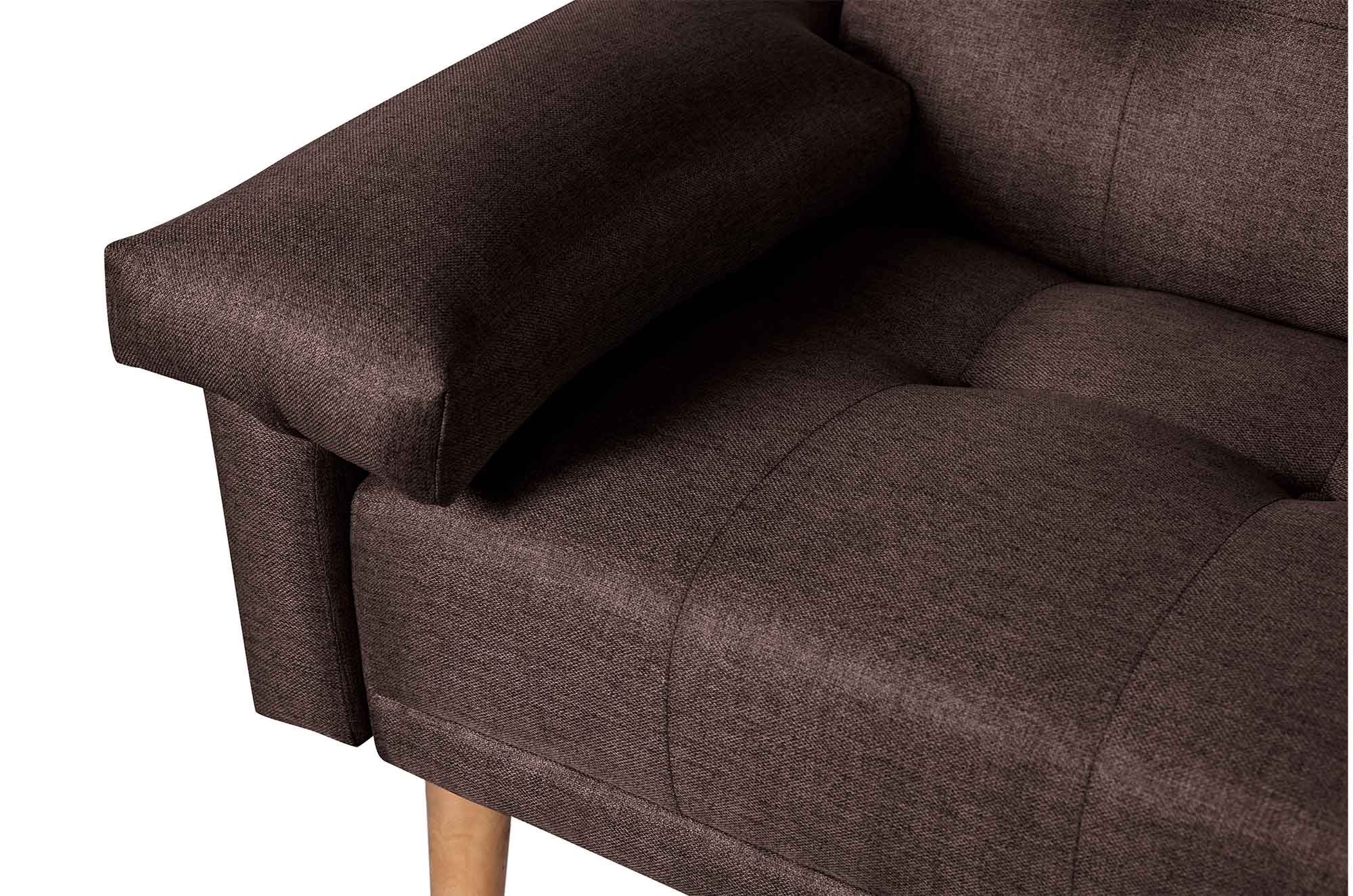 Sofá Cama Hendrix Chocolate Makora Essentials de lino con portavasos.