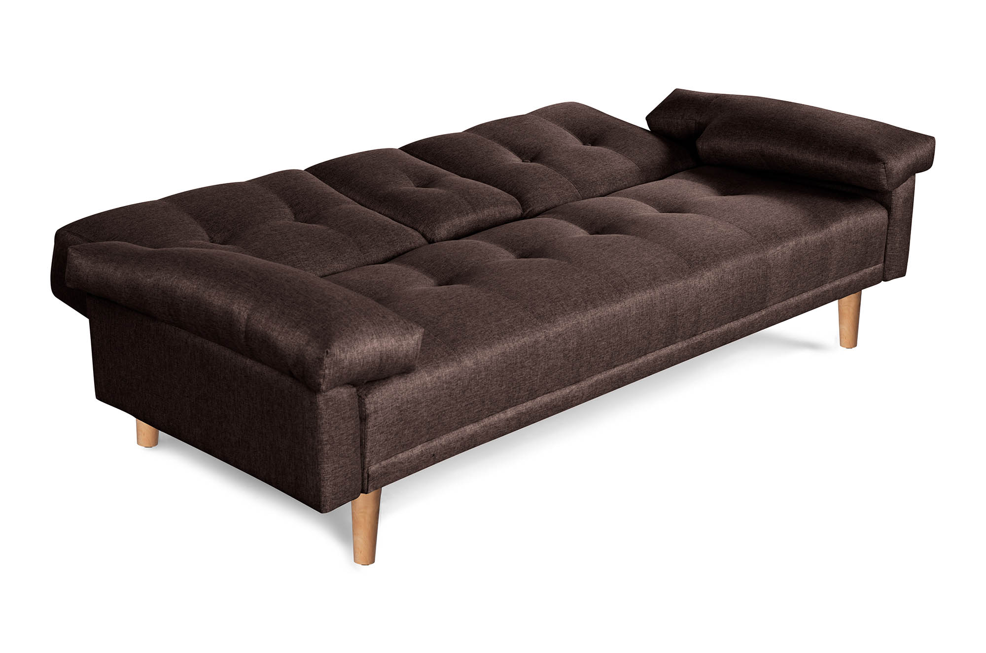 Sofá Cama Hendrix Chocolate Makora Essentials de lino con portavasos.