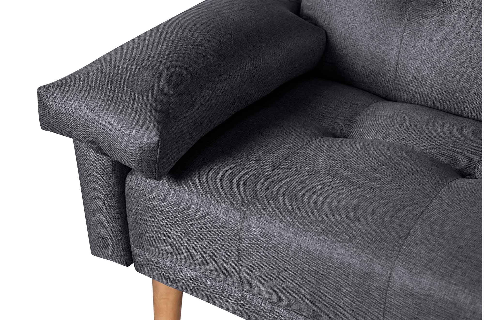 Sofá Cama Hendrix Gris Oxford Makora Essentials de lino con portavasos.