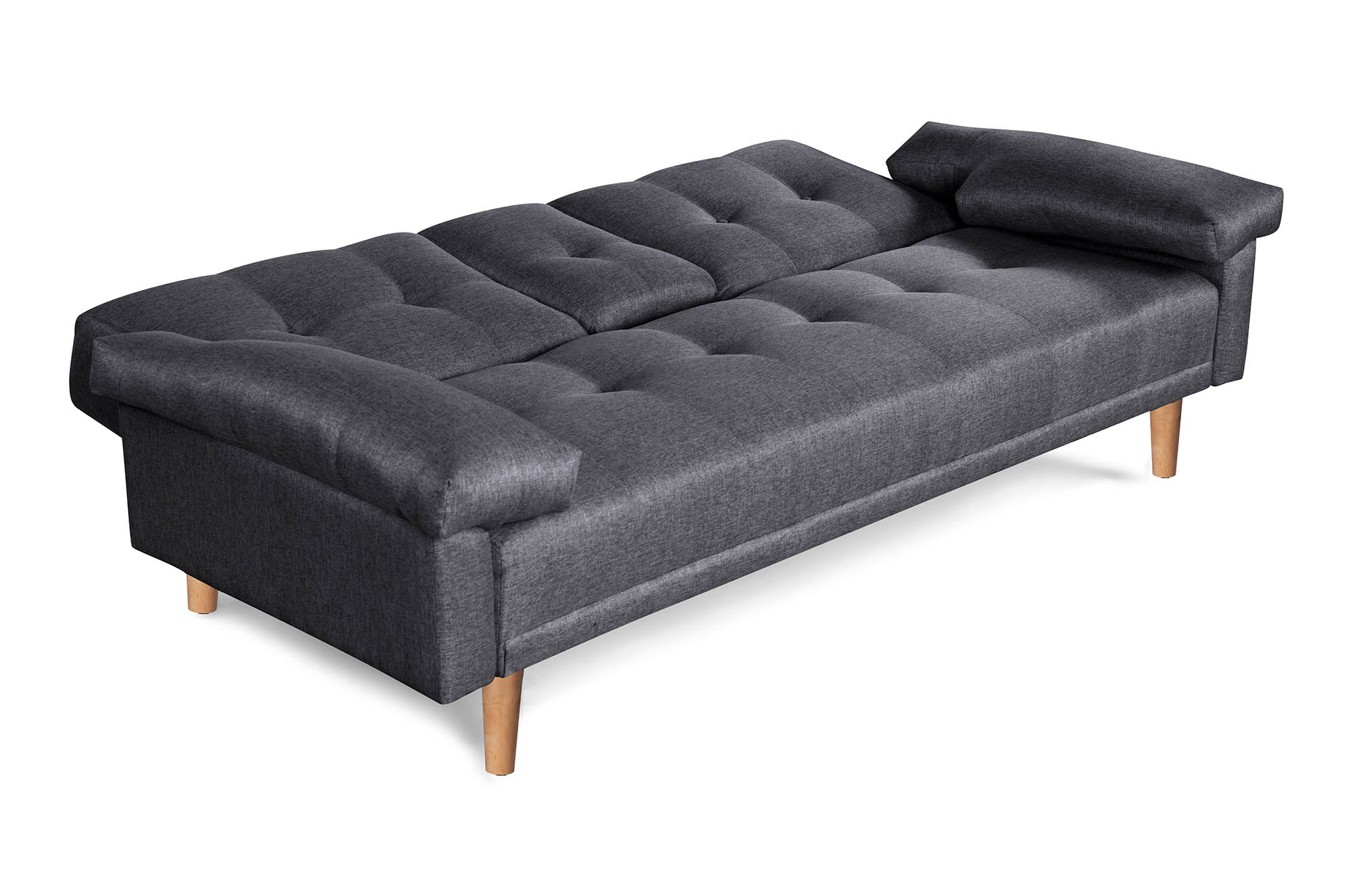 Sofá Cama Hendrix Gris Oxford Makora Essentials de lino con portavasos.