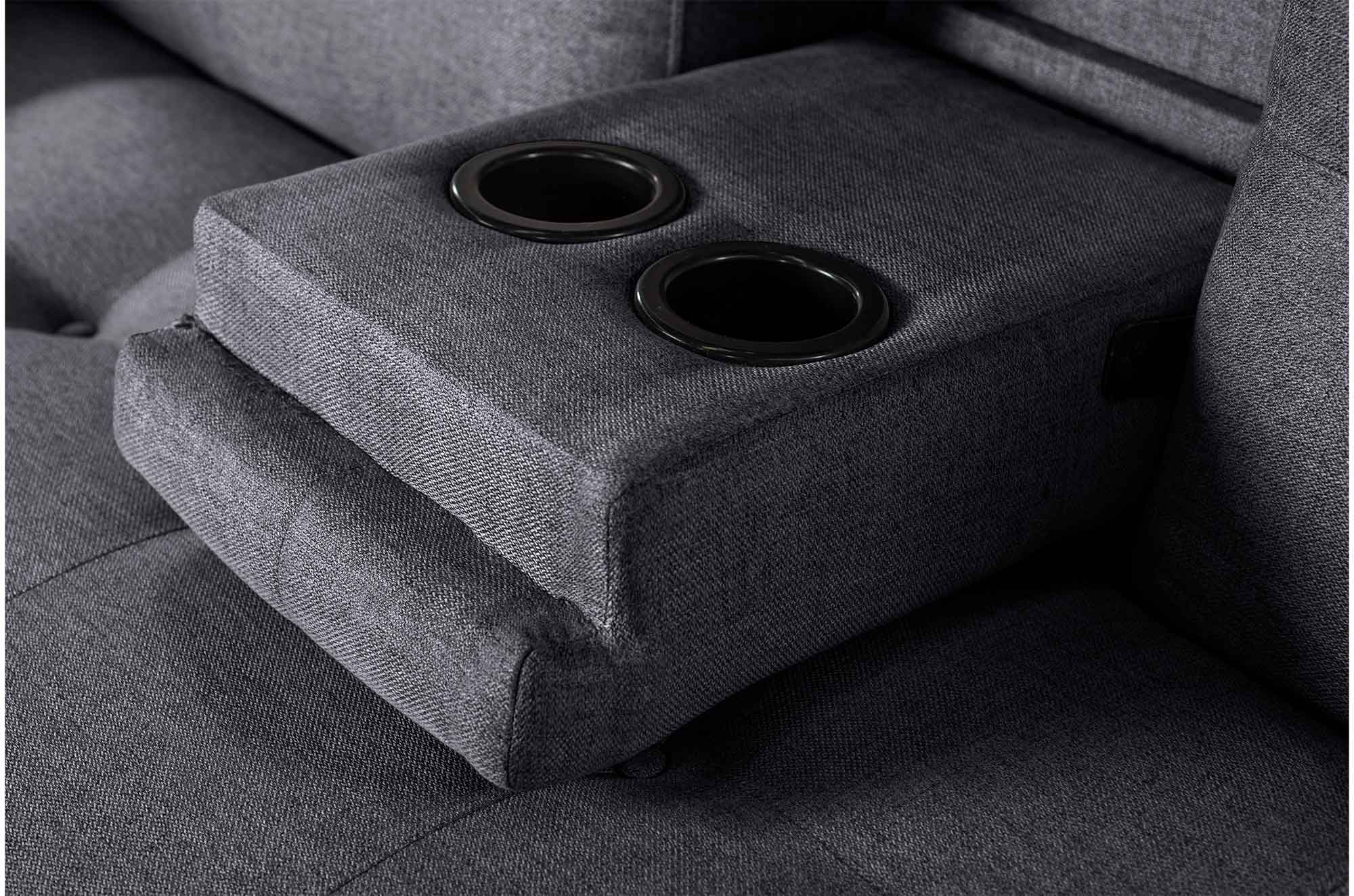 Sofá Cama Hendrix Gris Oxford Makora Essentials de lino con portavasos.