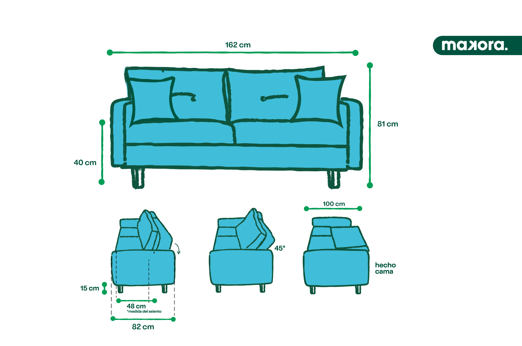 Sofá Cama Queen Azul  Makora Essentials de lino con portavasos.