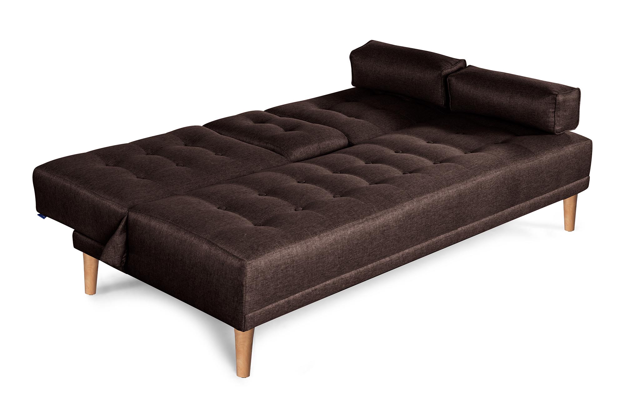 Sofá Cama Queen Chocolate Makora Essentials de lino con portavasos.
