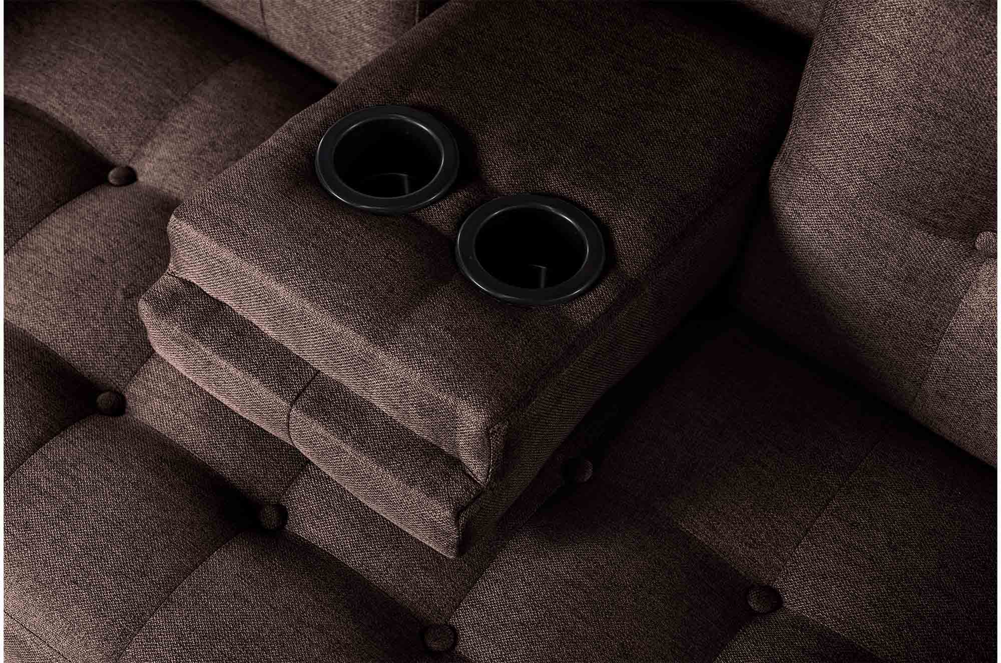 Sofá Cama Queen Chocolate Makora Essentials de lino con portavasos.