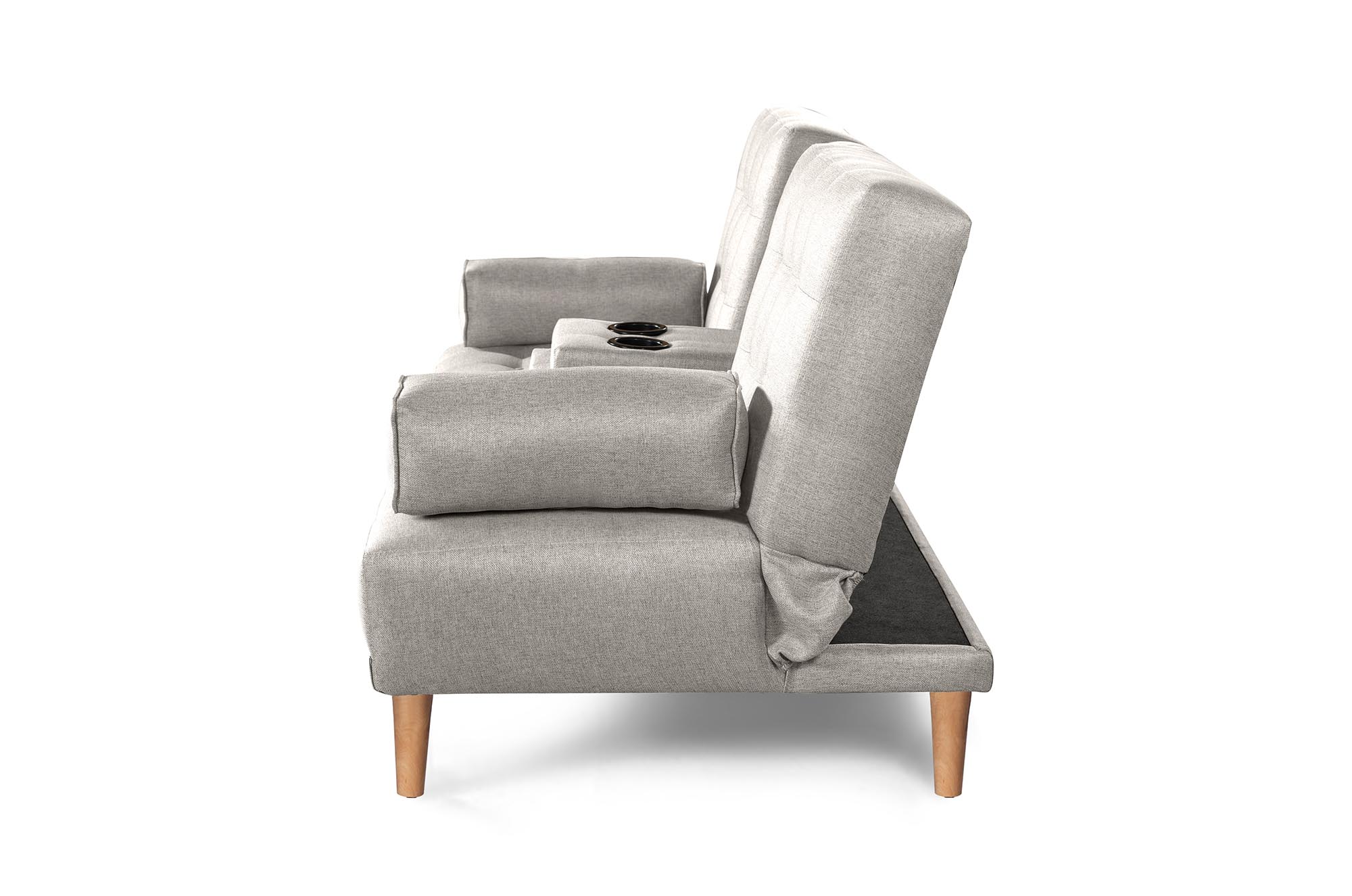 Sofá Cama Queen Gris Claro Makora Essentials de lino con portavasos.
