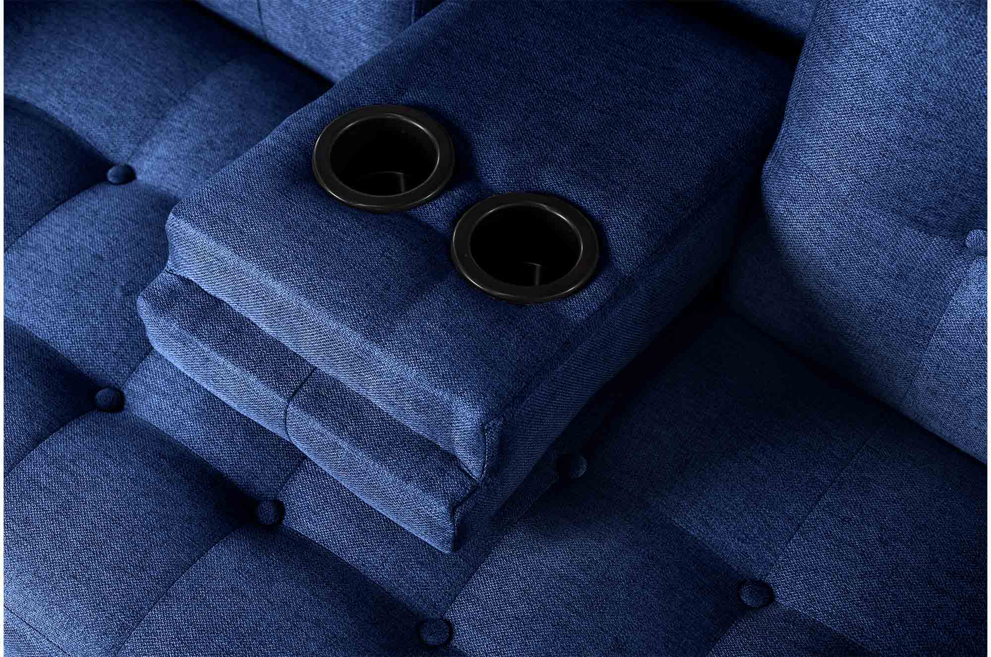 Sofá Cama Queen Azul  Makora Essentials de lino con portavasos.