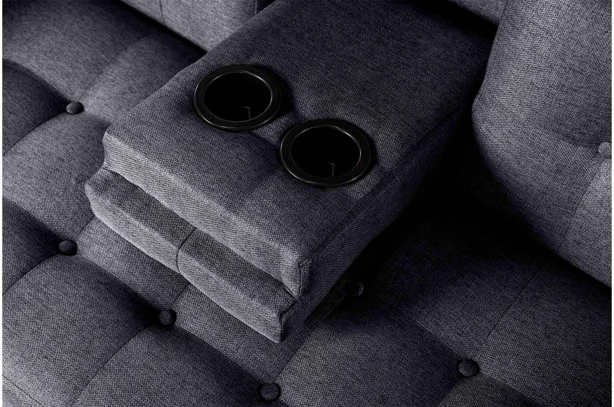 Sofá Cama Queen Gris Oxford Makora Essentials de lino con portavasos.