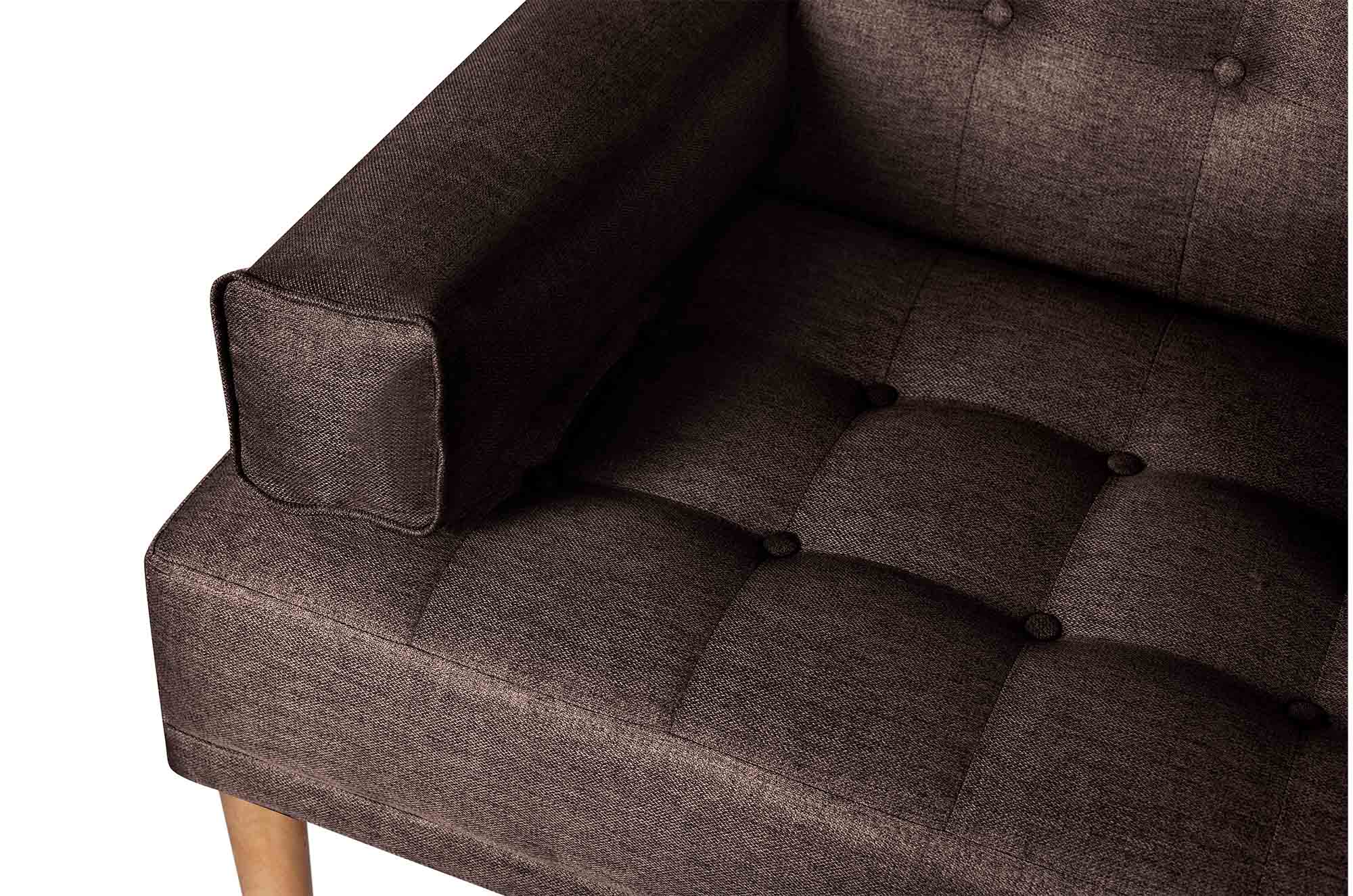 Sofá Cama Queen Chocolate Makora Essentials de lino con portavasos.