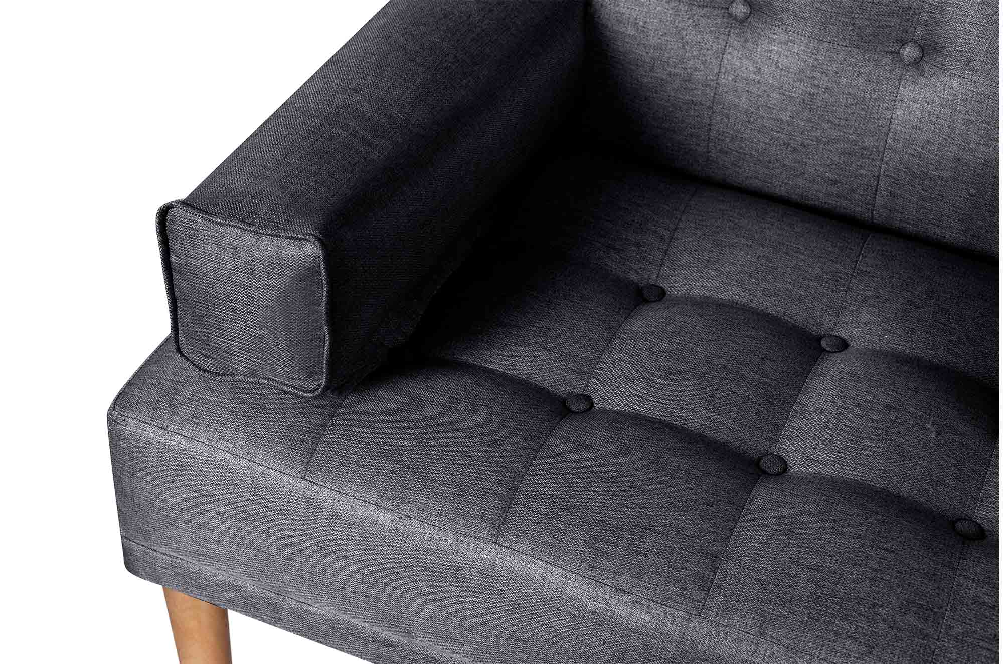 Sofá Cama Queen Gris Oxford Makora Essentials de lino con portavasos.