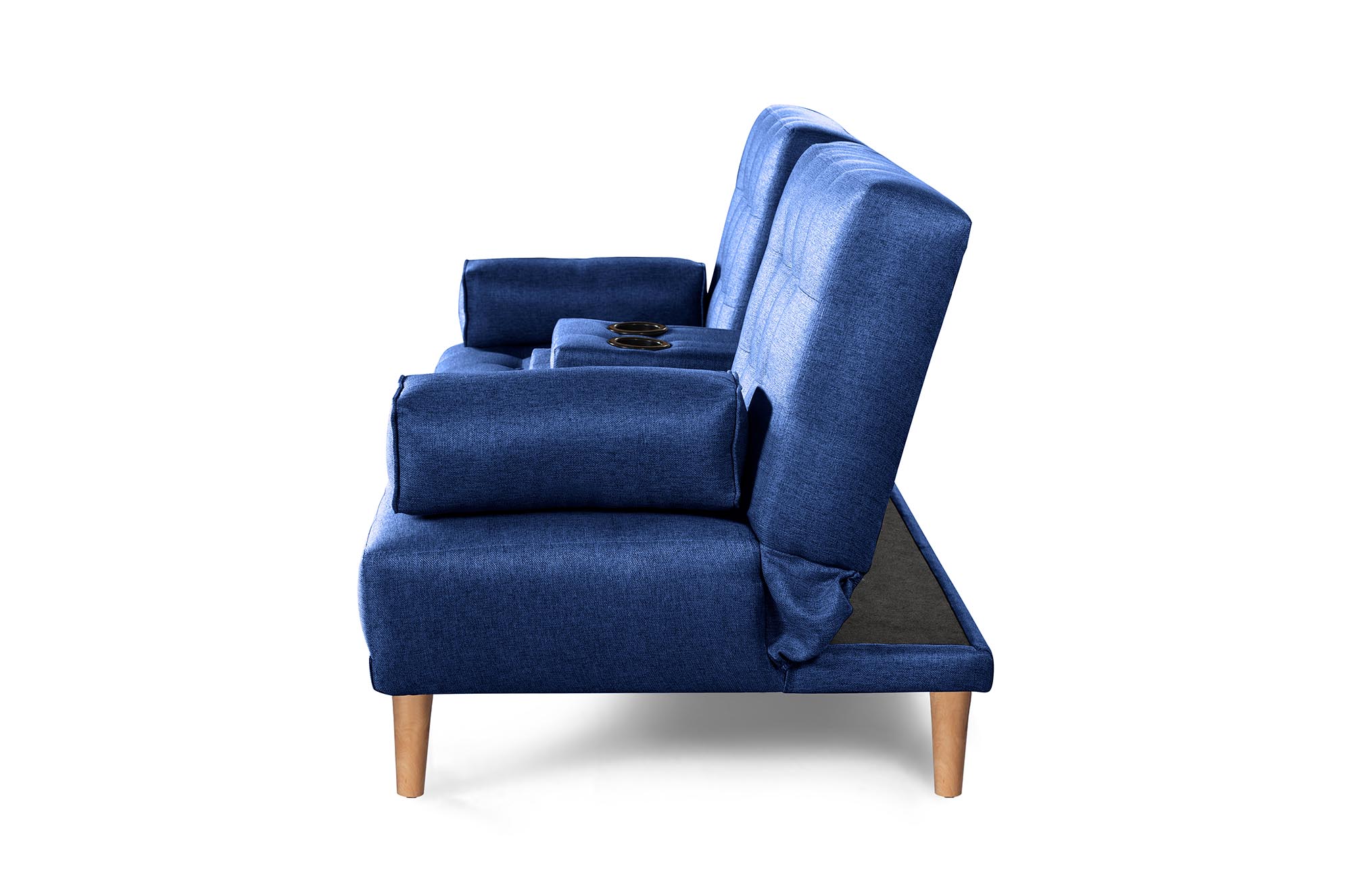 Sofá Cama Queen Azul  Makora Essentials de lino con portavasos.