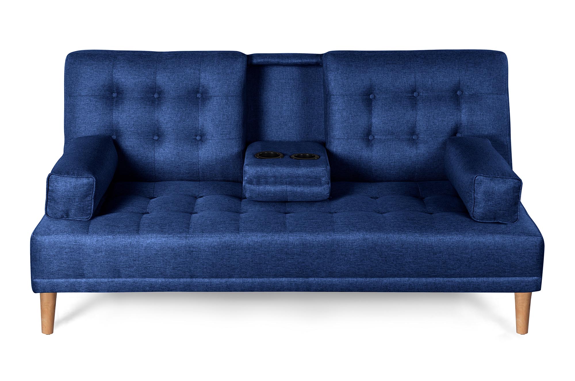 Sofá Cama Queen Azul  Makora Essentials de lino con portavasos.