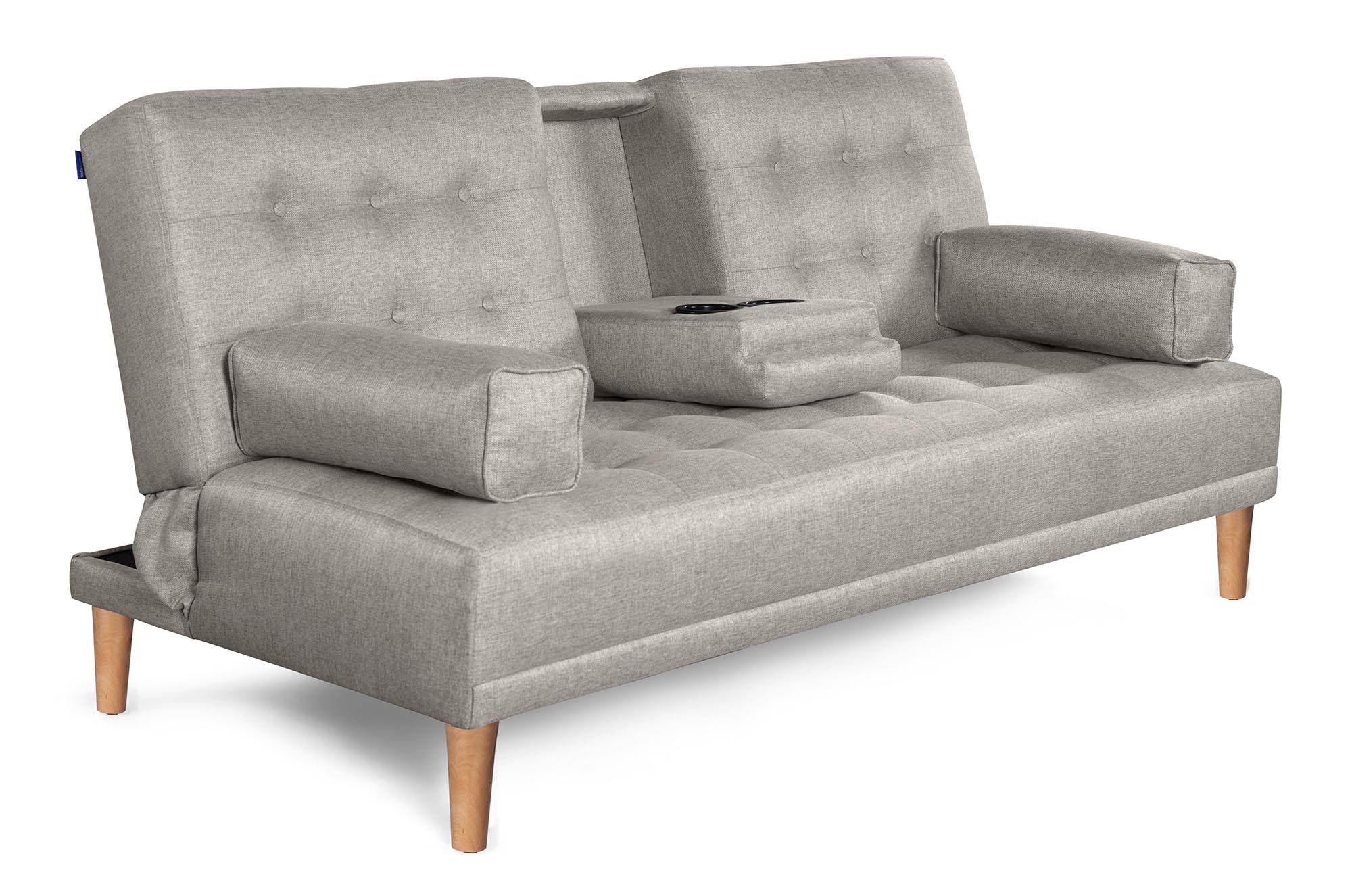 Sofá Cama Queen Gris Claro Makora Essentials de lino con portavasos.
