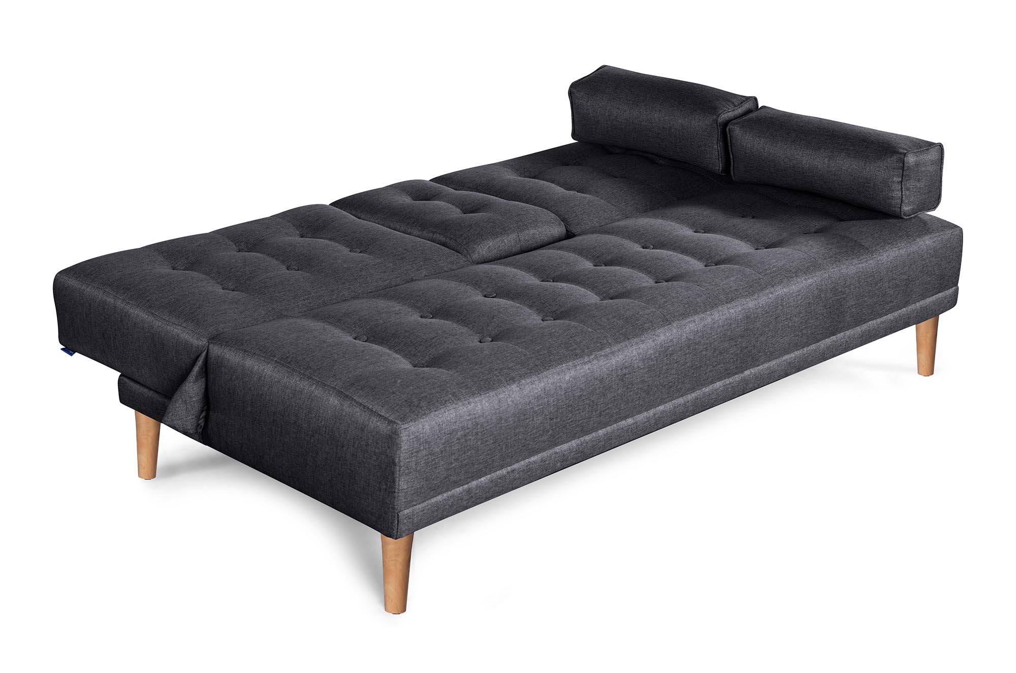 Sofá Cama Queen Gris Oxford Makora Essentials de lino con portavasos.